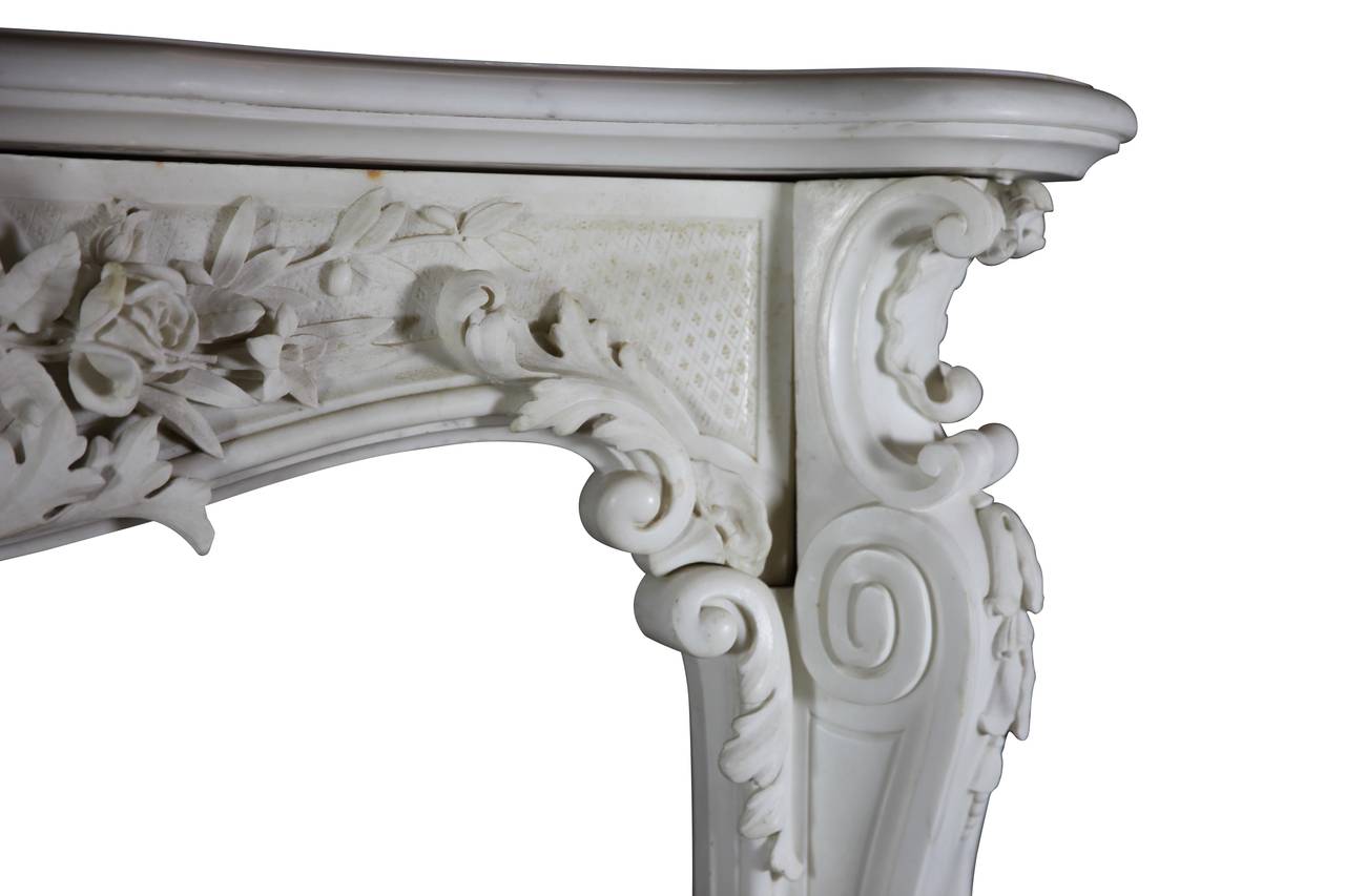 Belgian European Opulent White Statuary Marble Fireplace Surround For Sale