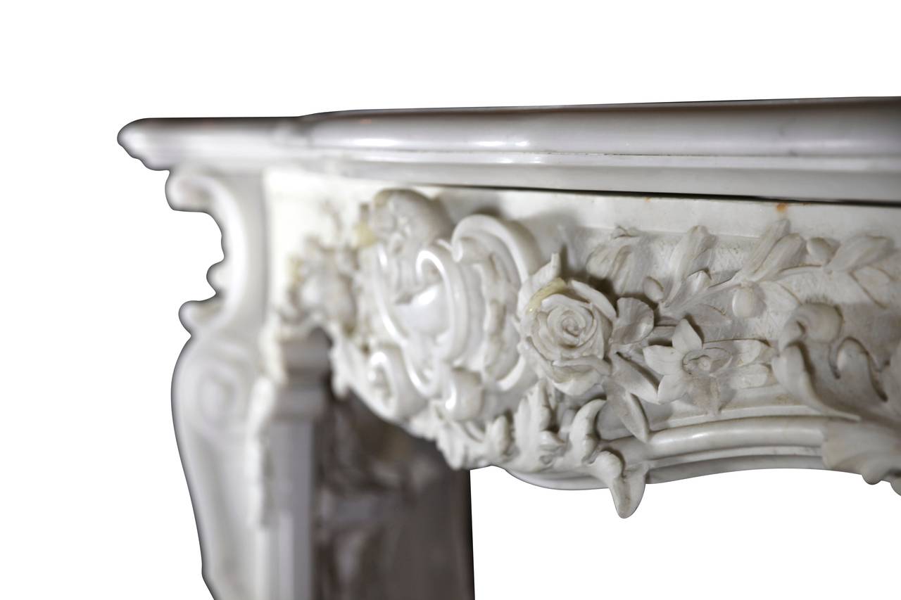 Polished European Opulent White Statuary Marble Fireplace Surround For Sale
