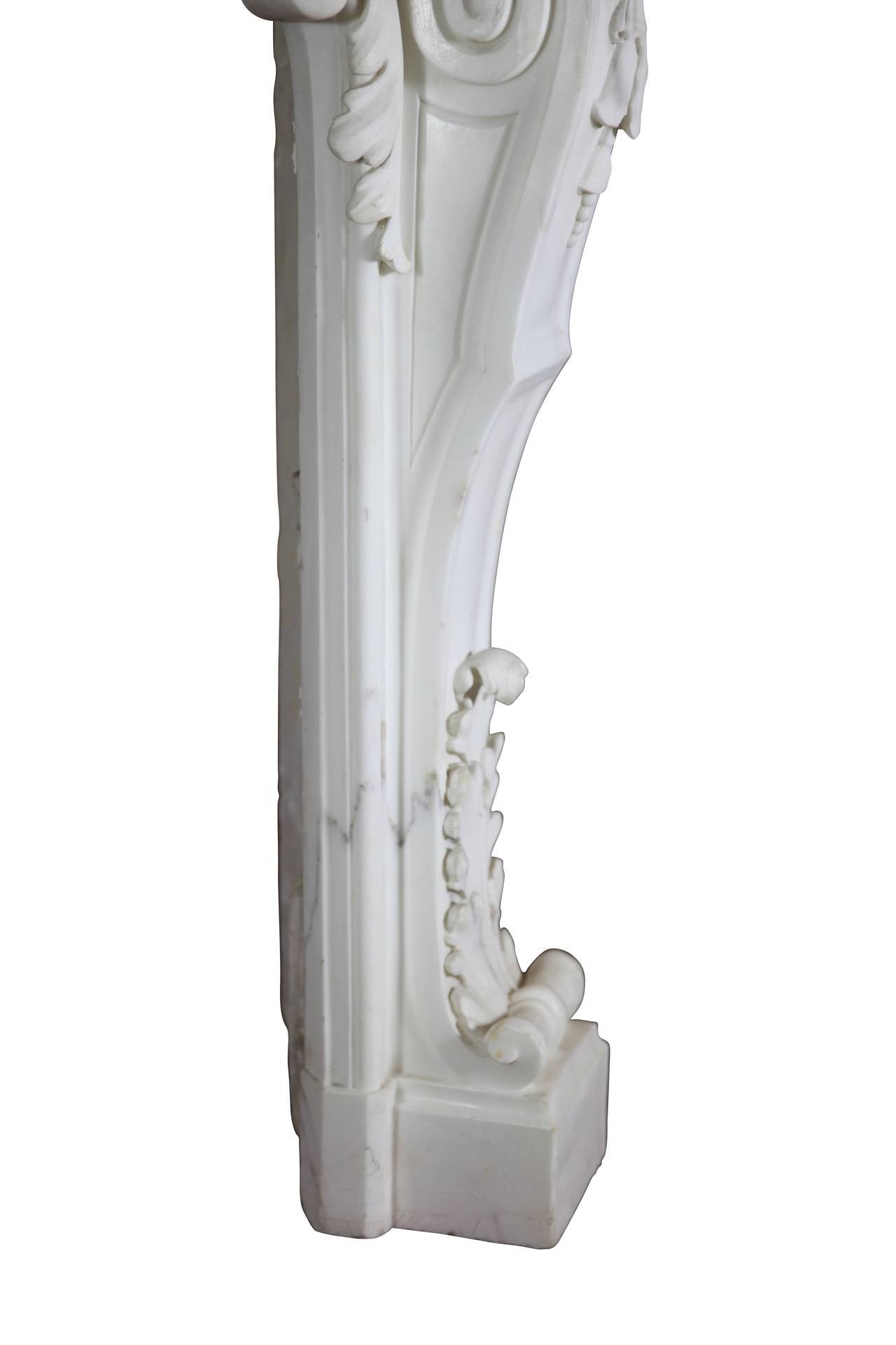 European Opulent White Statuary Marble Fireplace Surround For Sale 1