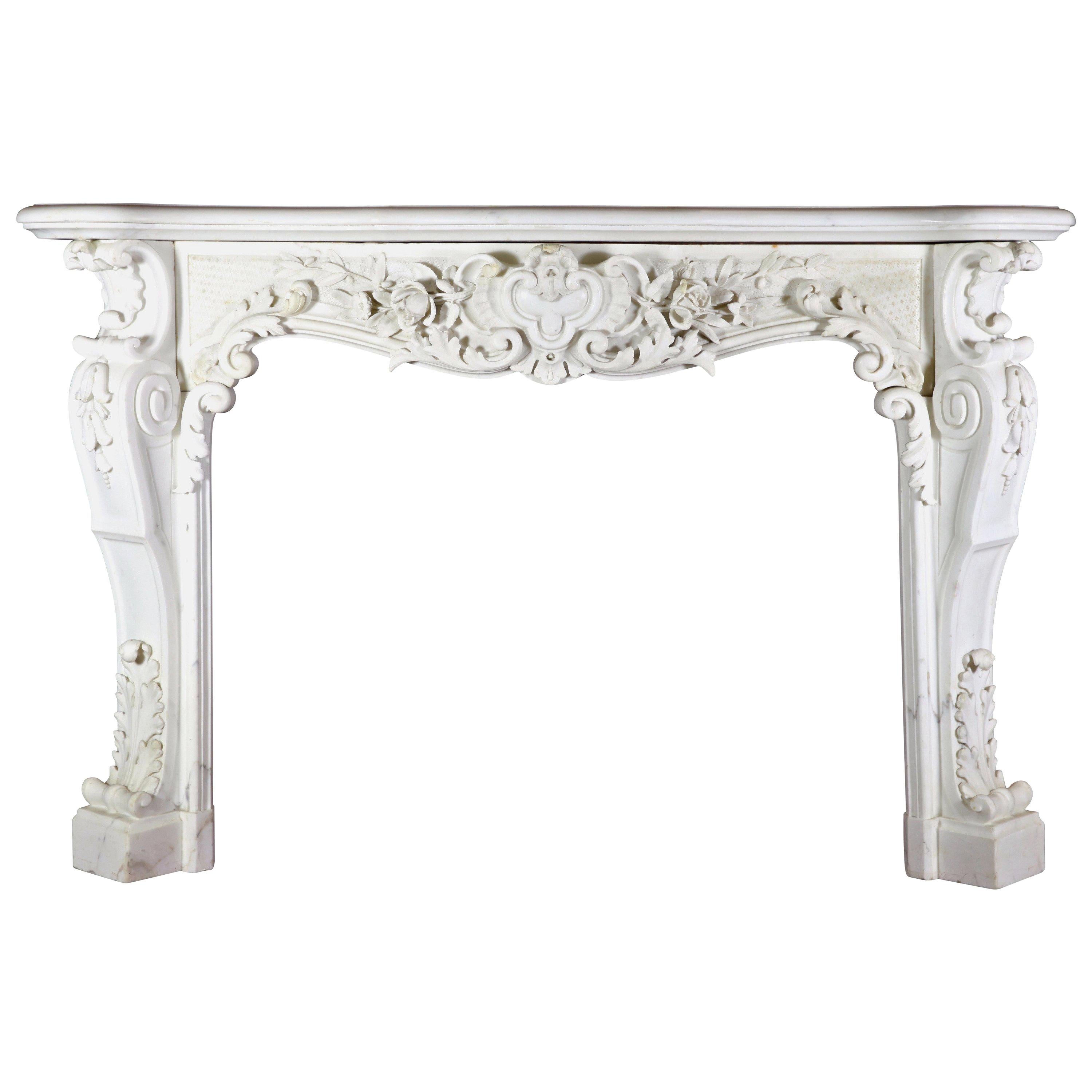 European Opulent White Statuary Marble Fireplace Surround