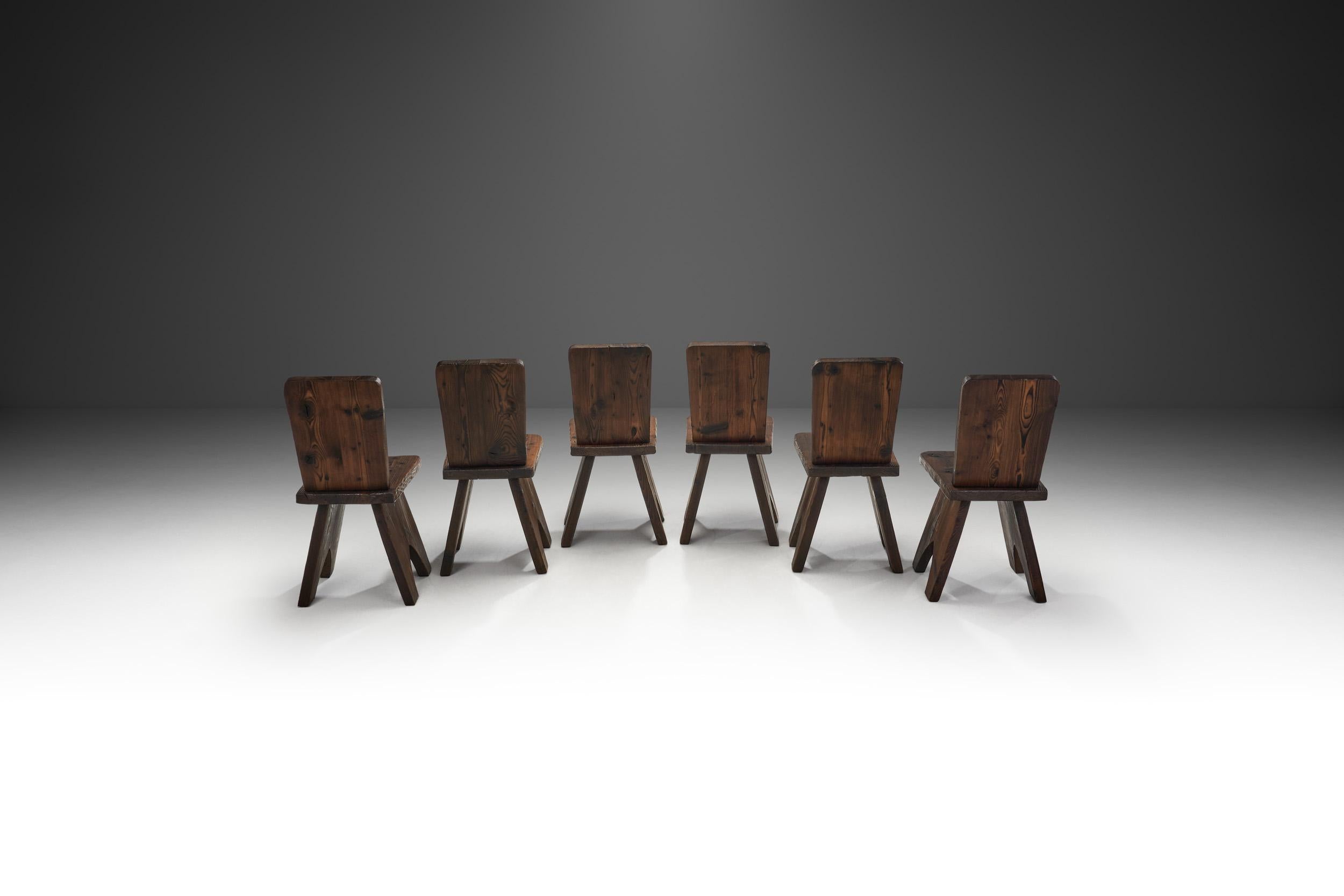 Mid-Century Modern European Organic Wood Dining Chairs with Beautiful Grain, Europe, ca 1950s
