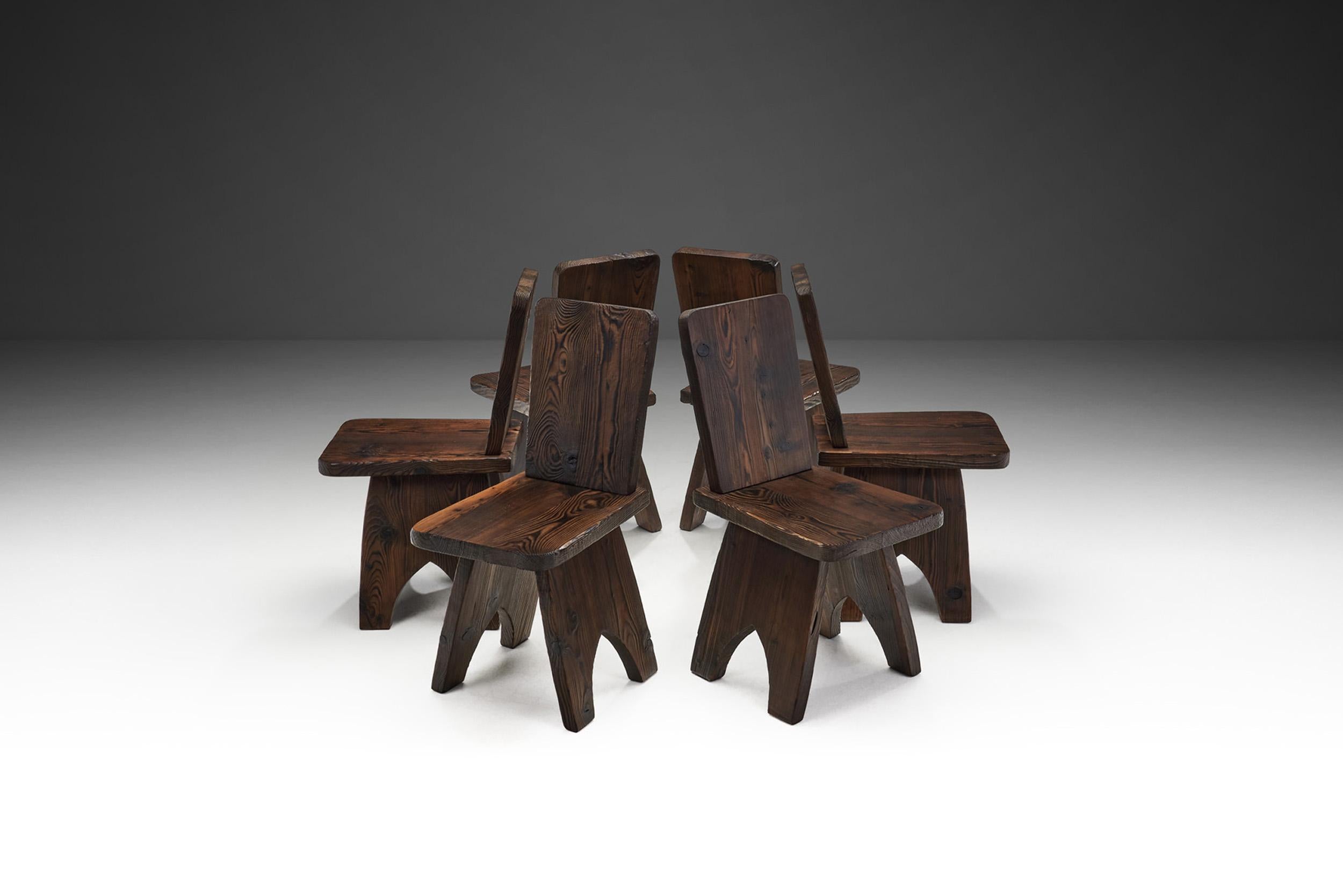 Mid-20th Century European Organic Wood Dining Chairs with Beautiful Grain, Europe, ca 1950s