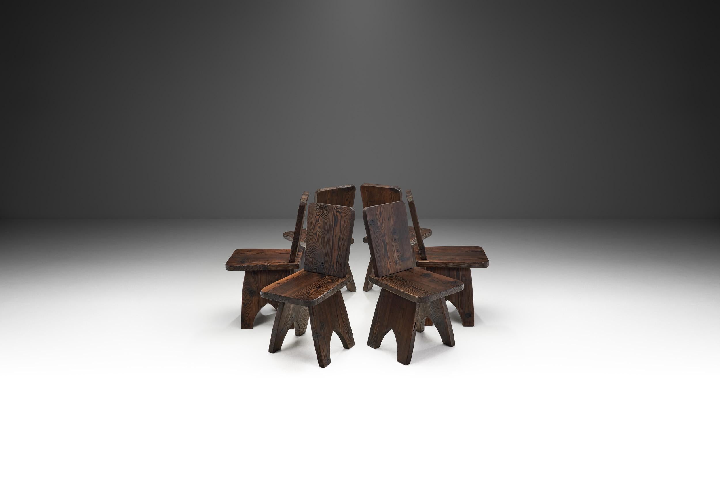 European Organic Wood Dining Chairs with Beautiful Grain, Europe, ca 1950s 1