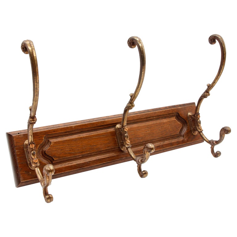 European Ornate 3 Brass Hook Wall Rack Entryway Mount Hat Coats For