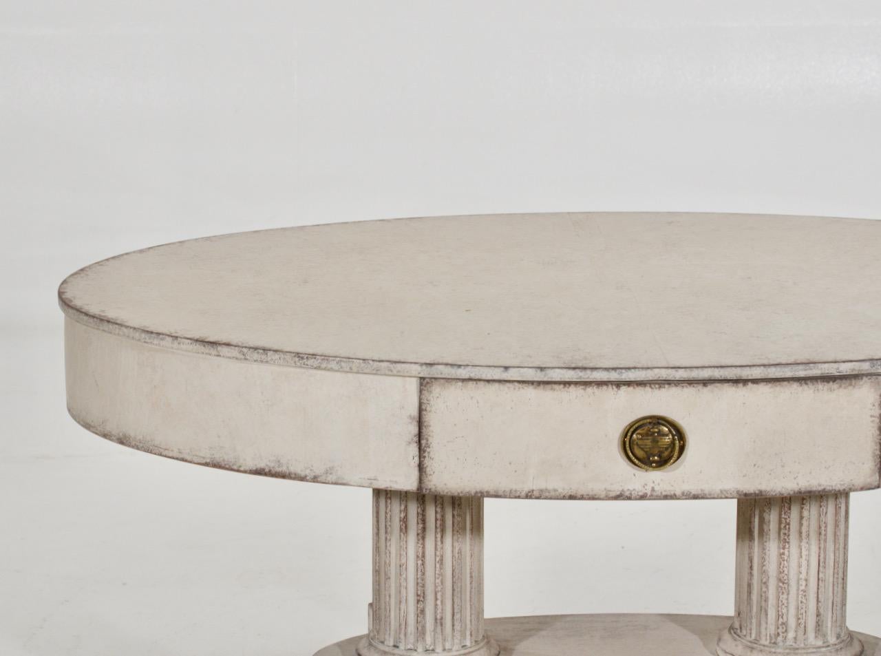 Rare European oval center table with bronze feets and drawer, circa 1820.