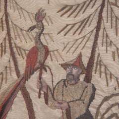 European Pagoda & Phoenix Embroidery Fragment, c. 1900