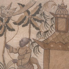 European Pagoda & Phoenix Embroidery Fragment, c. 1900