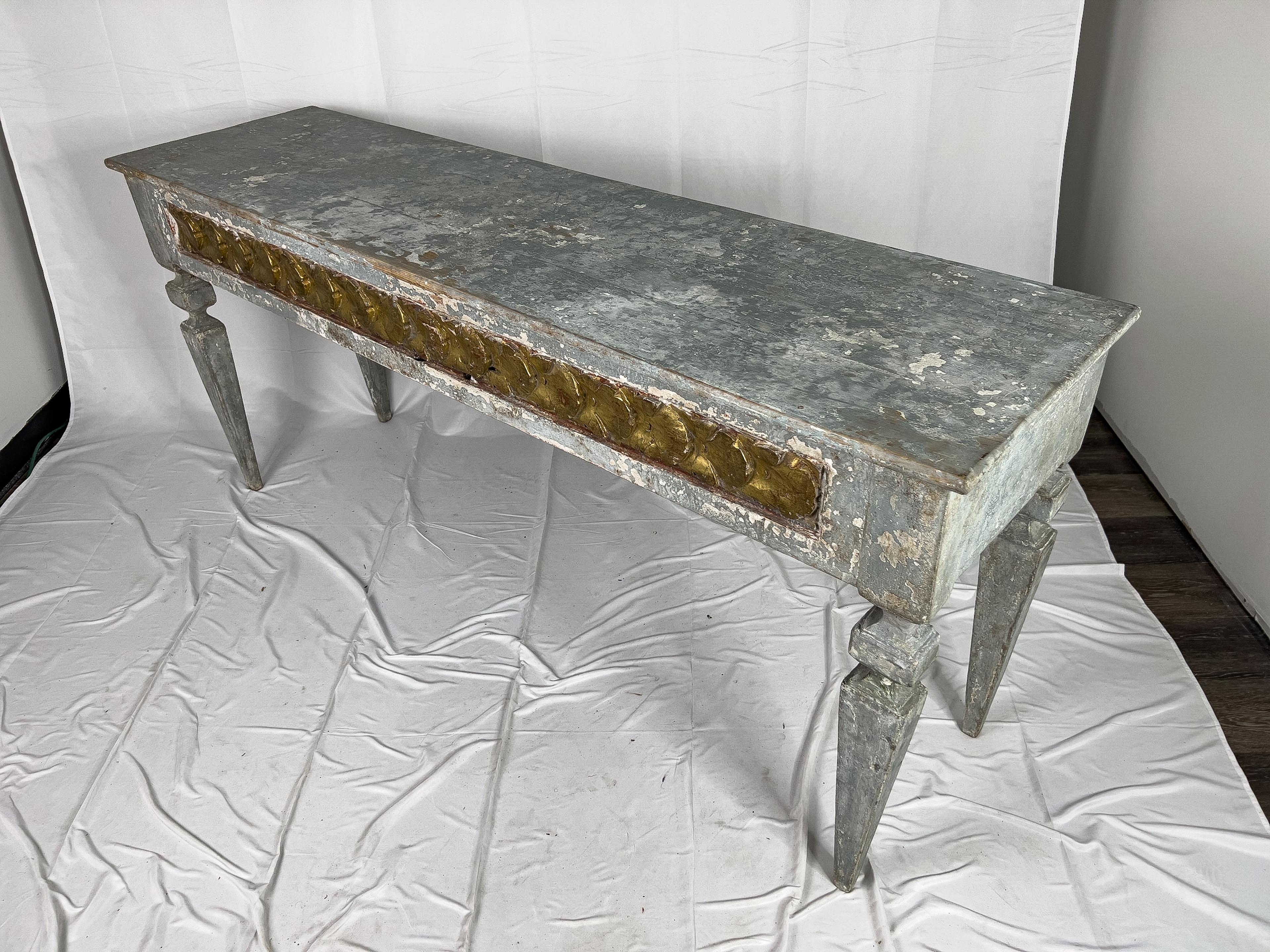 European Painted Console Made with 18th Century Gilt Fragment In Good Condition For Sale In Houston, TX