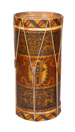 European Painted Tole Drum Form Table