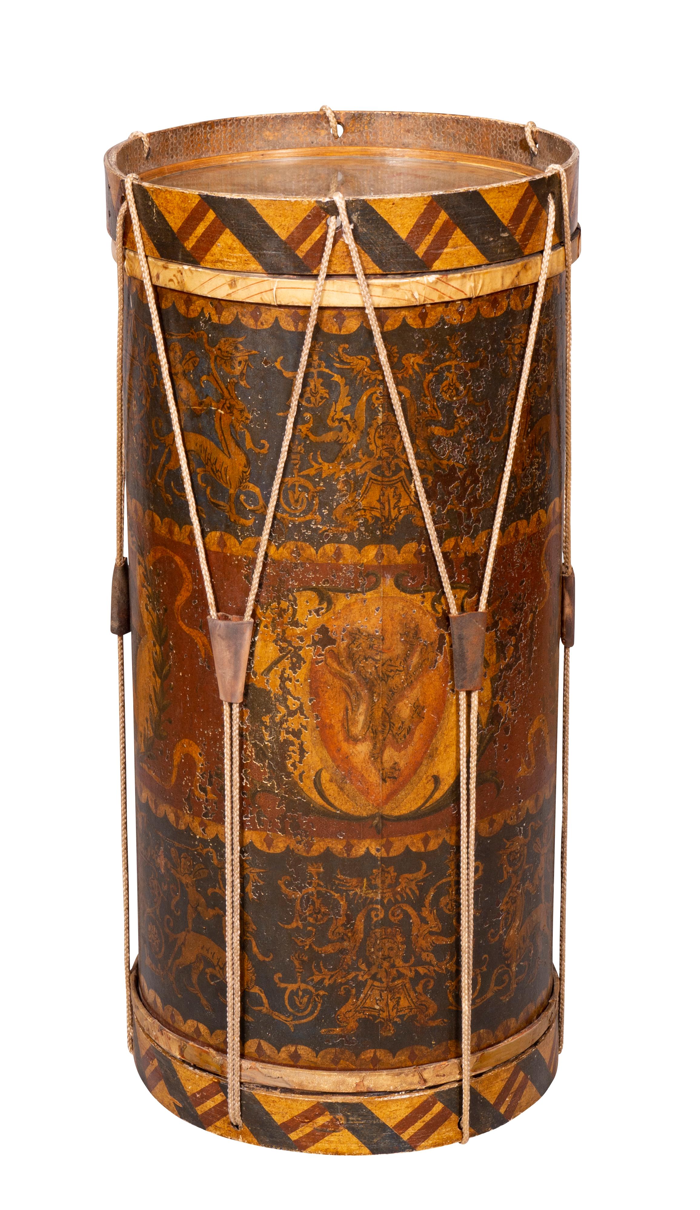 European Painted Tole Drum Form Table In Good Condition In Essex, MA