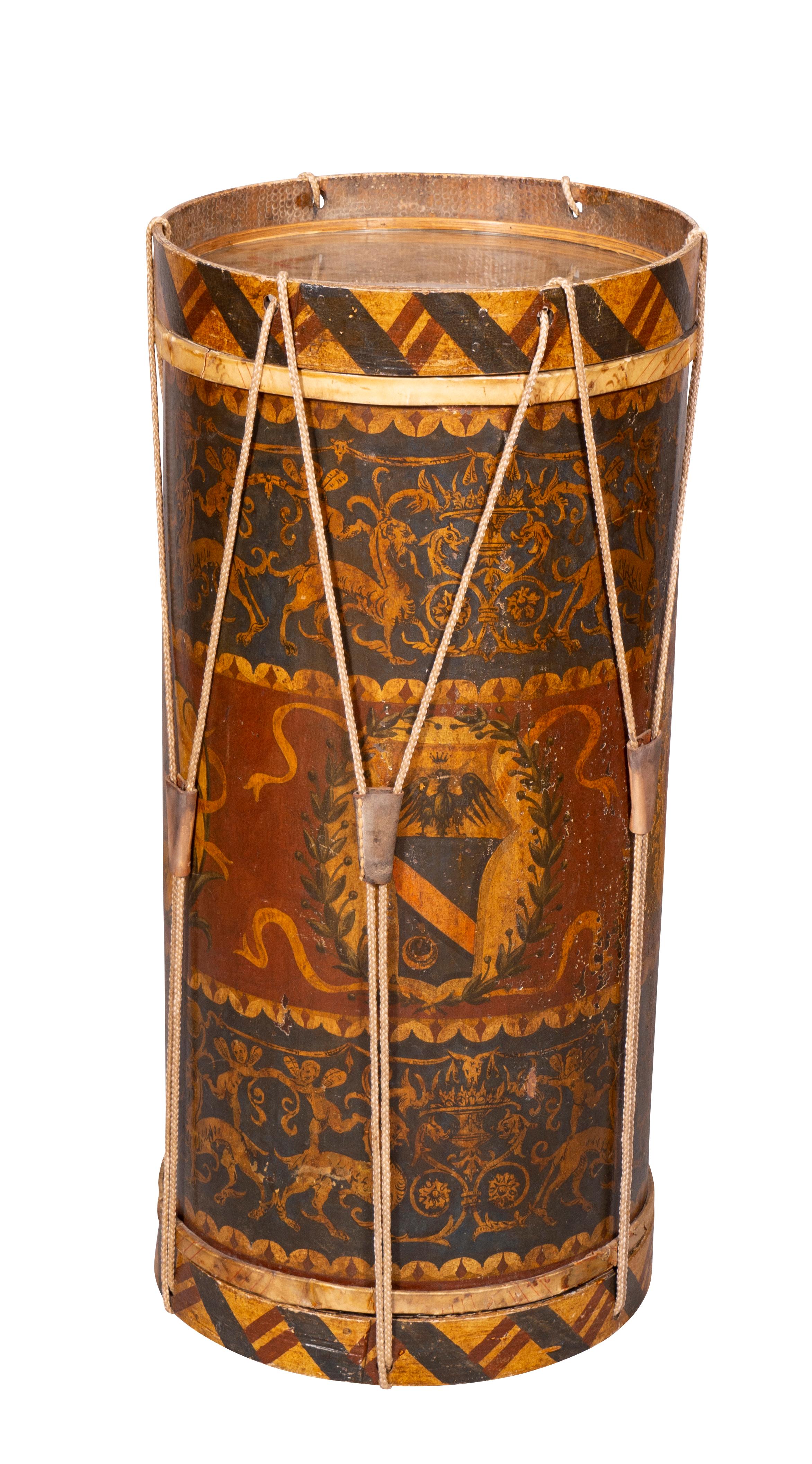 19th Century European Painted Tole Drum Form Table