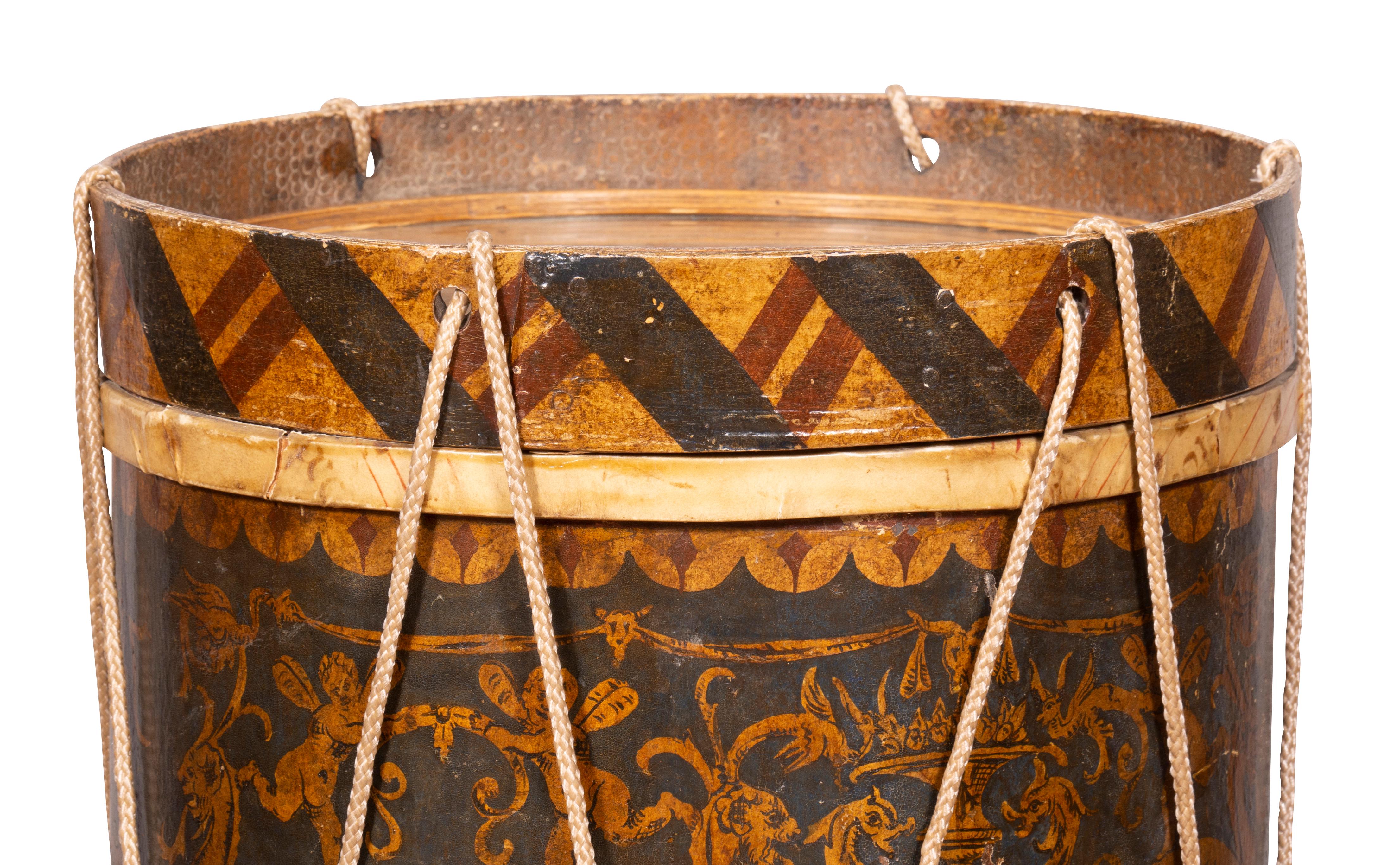 European Painted Tole Drum Form Table 1
