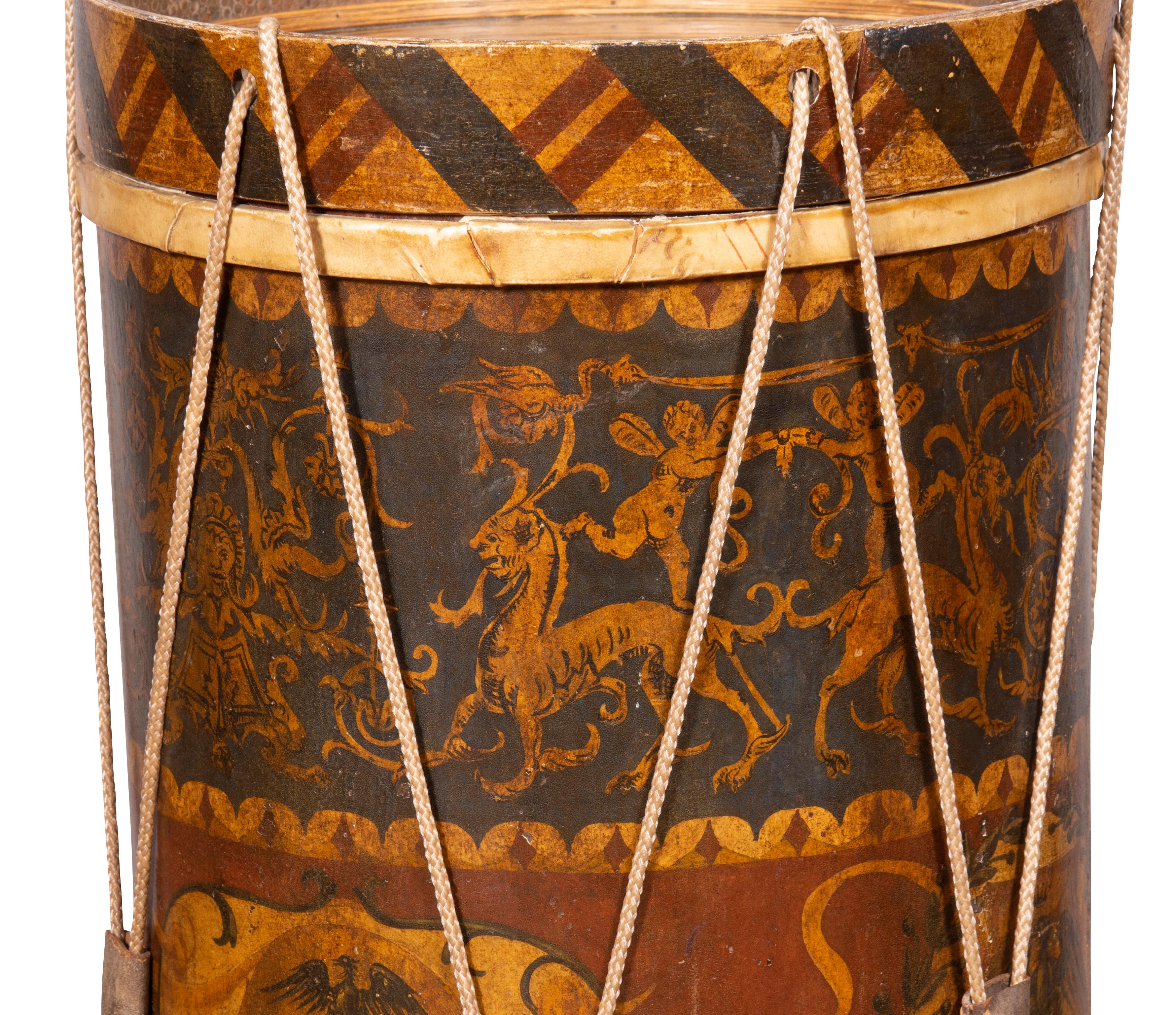 European Painted Tole Drum Form Table 4
