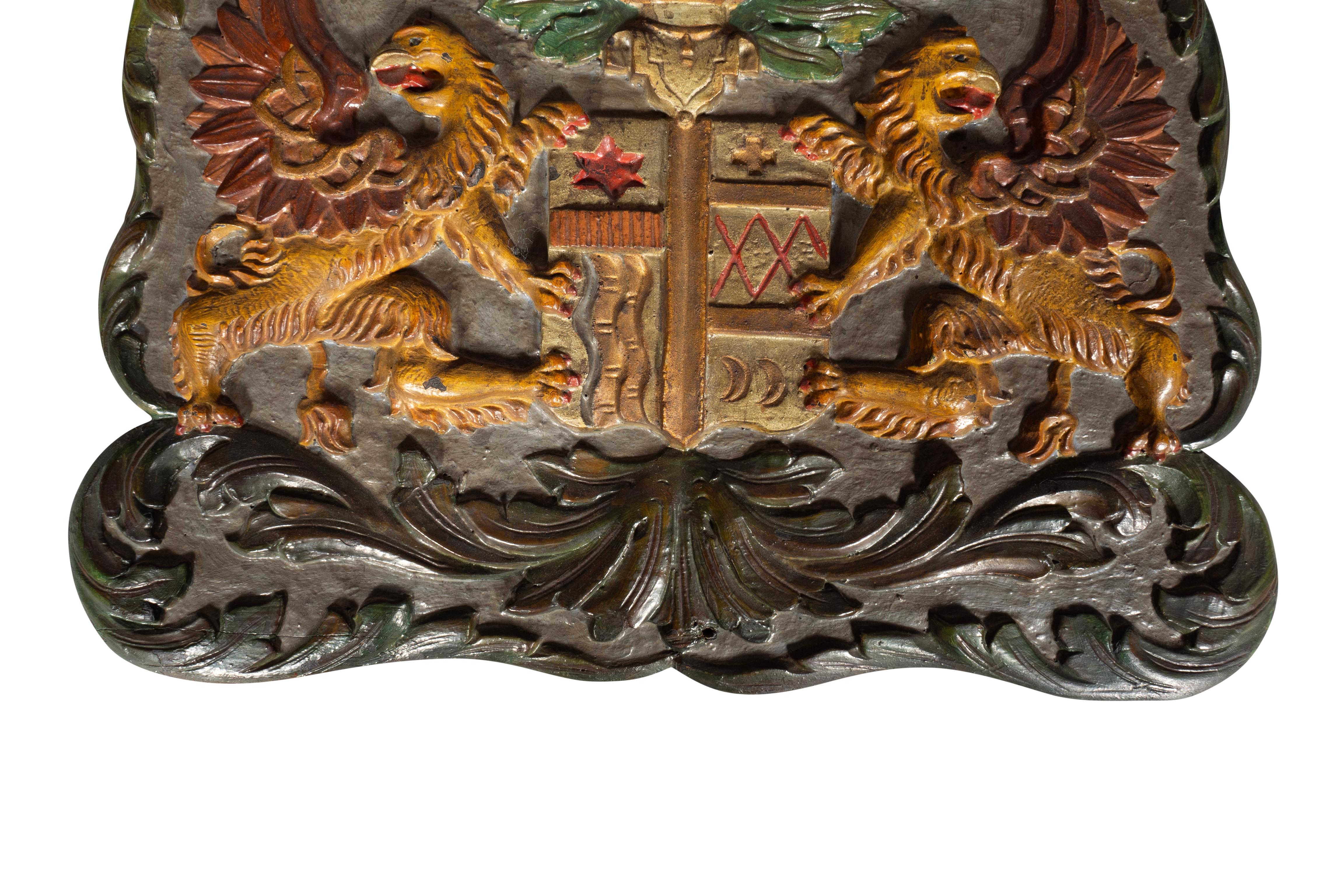 European Painted Wood Coat Of Arms In Good Condition For Sale In Essex, MA