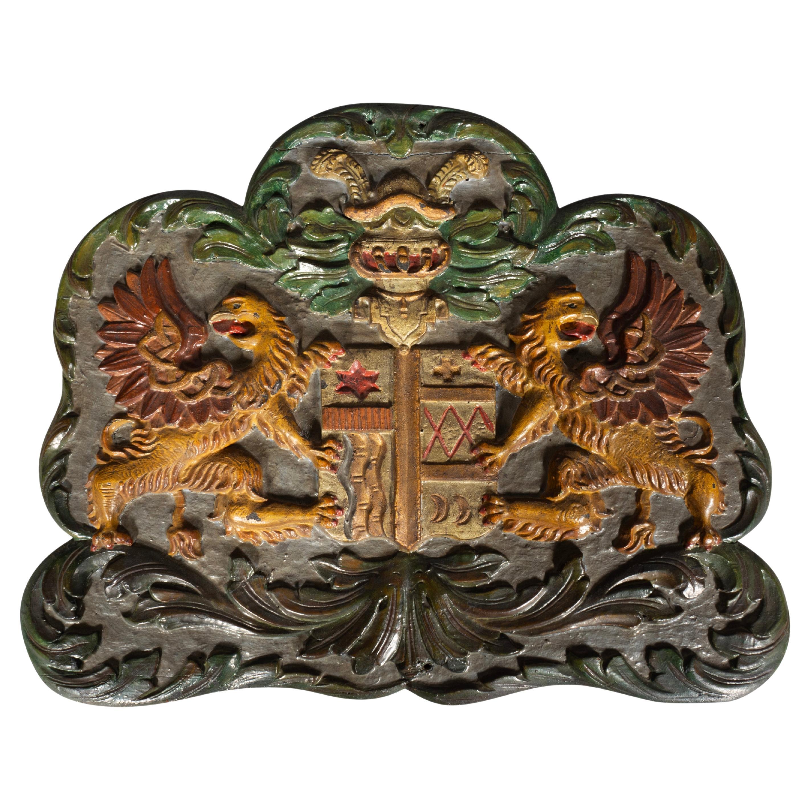 European Painted Wood Coat Of Arms For Sale