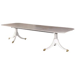 European Painted Wood Oval Top Extension Dining Table with Double Tripod Base