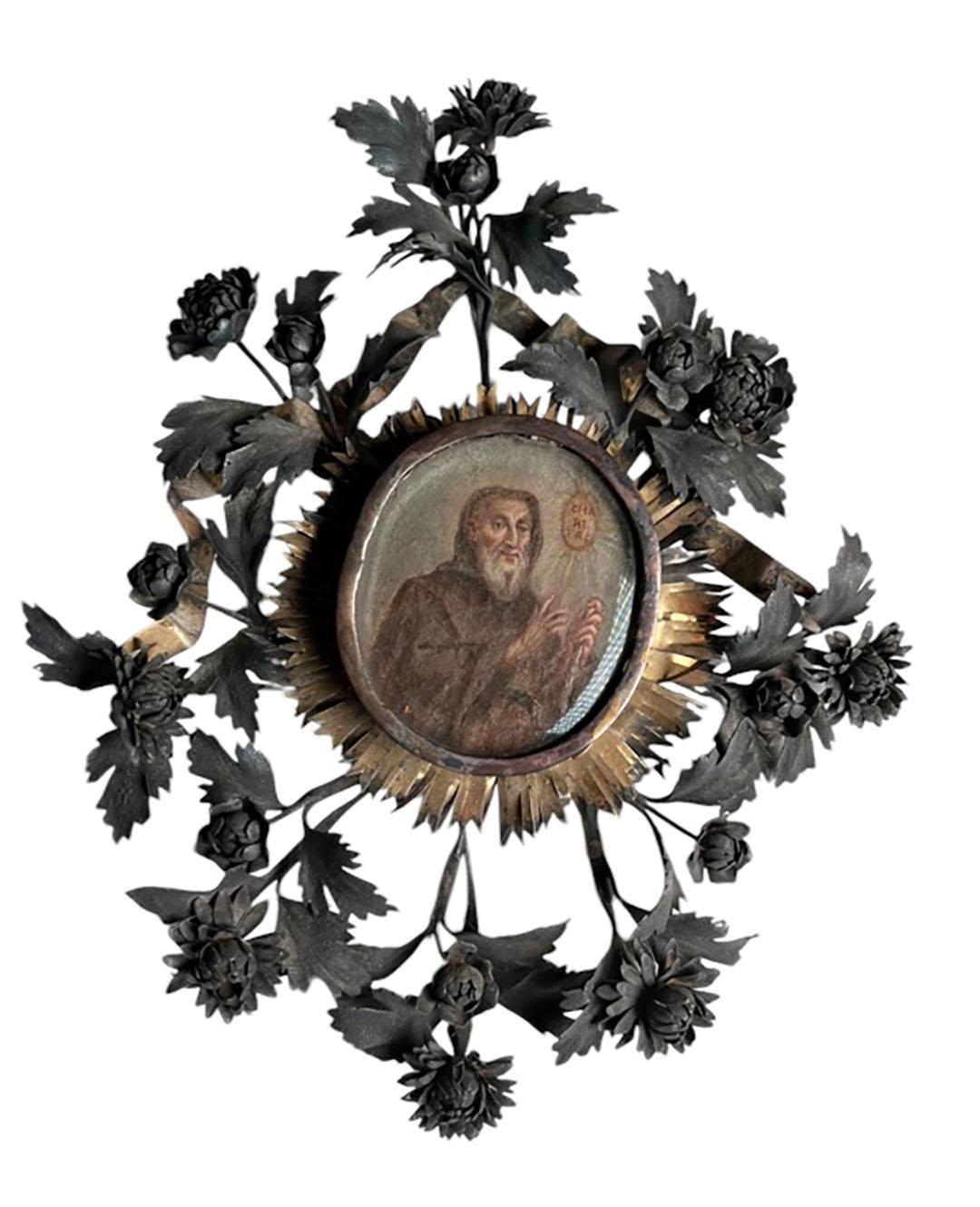Italian European Painting of a Saint In Silver Frame For Sale