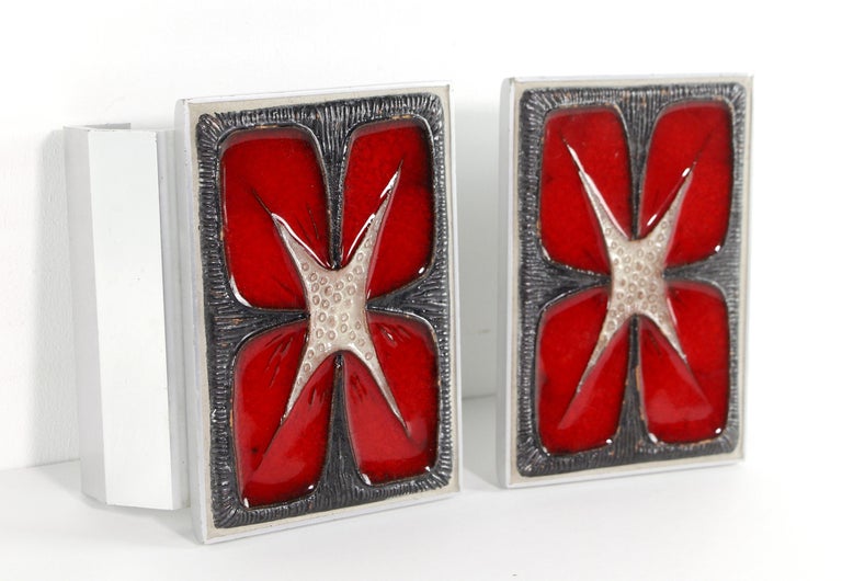 European Pair Aluminum Door Handles w/ Red Flower Enamel Design For