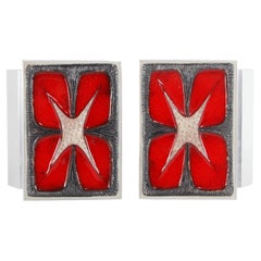 European Pair Aluminum Door Handles Red Flower Enamel Design