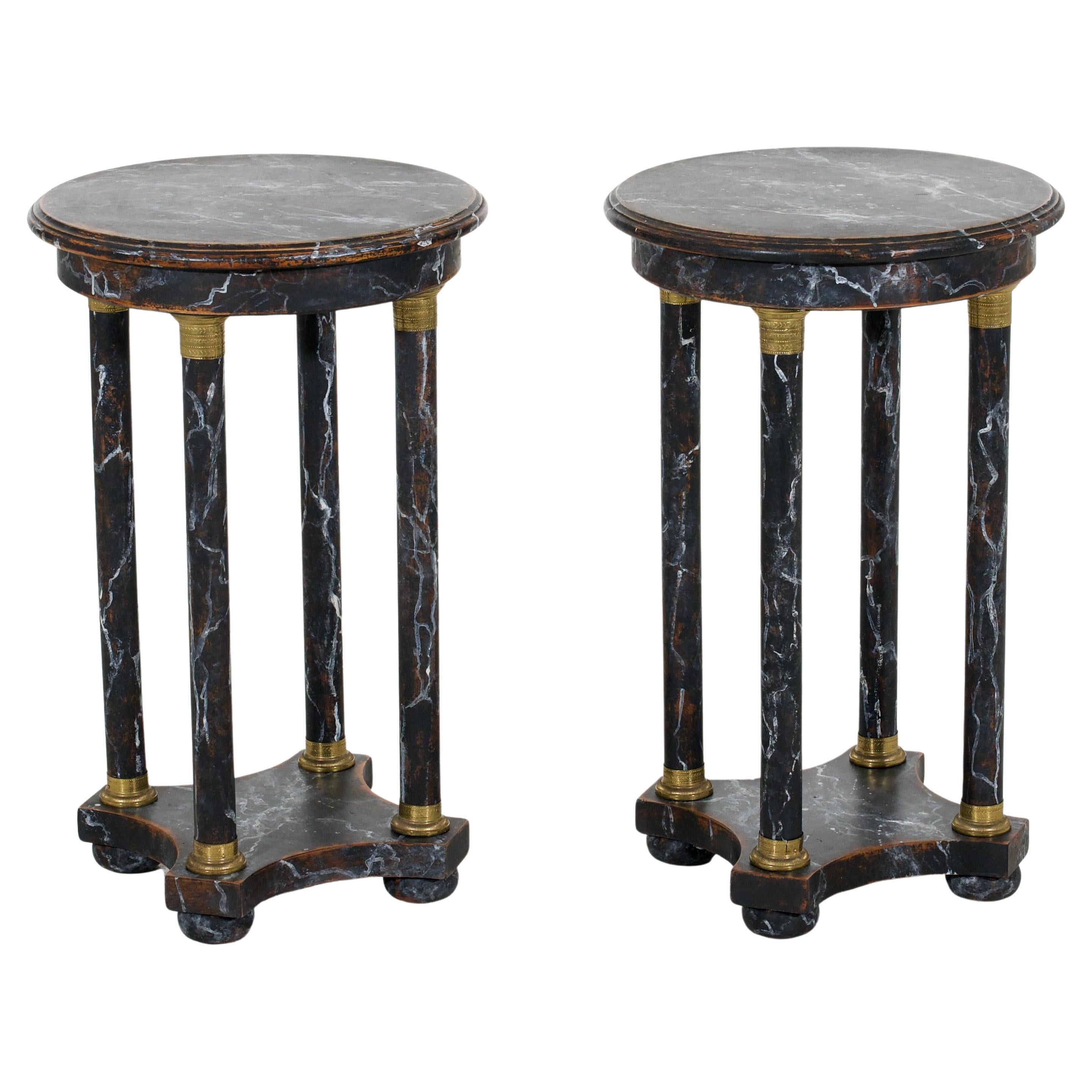 European pairs of black and white marble painted pedestals table, 20th C. For Sale