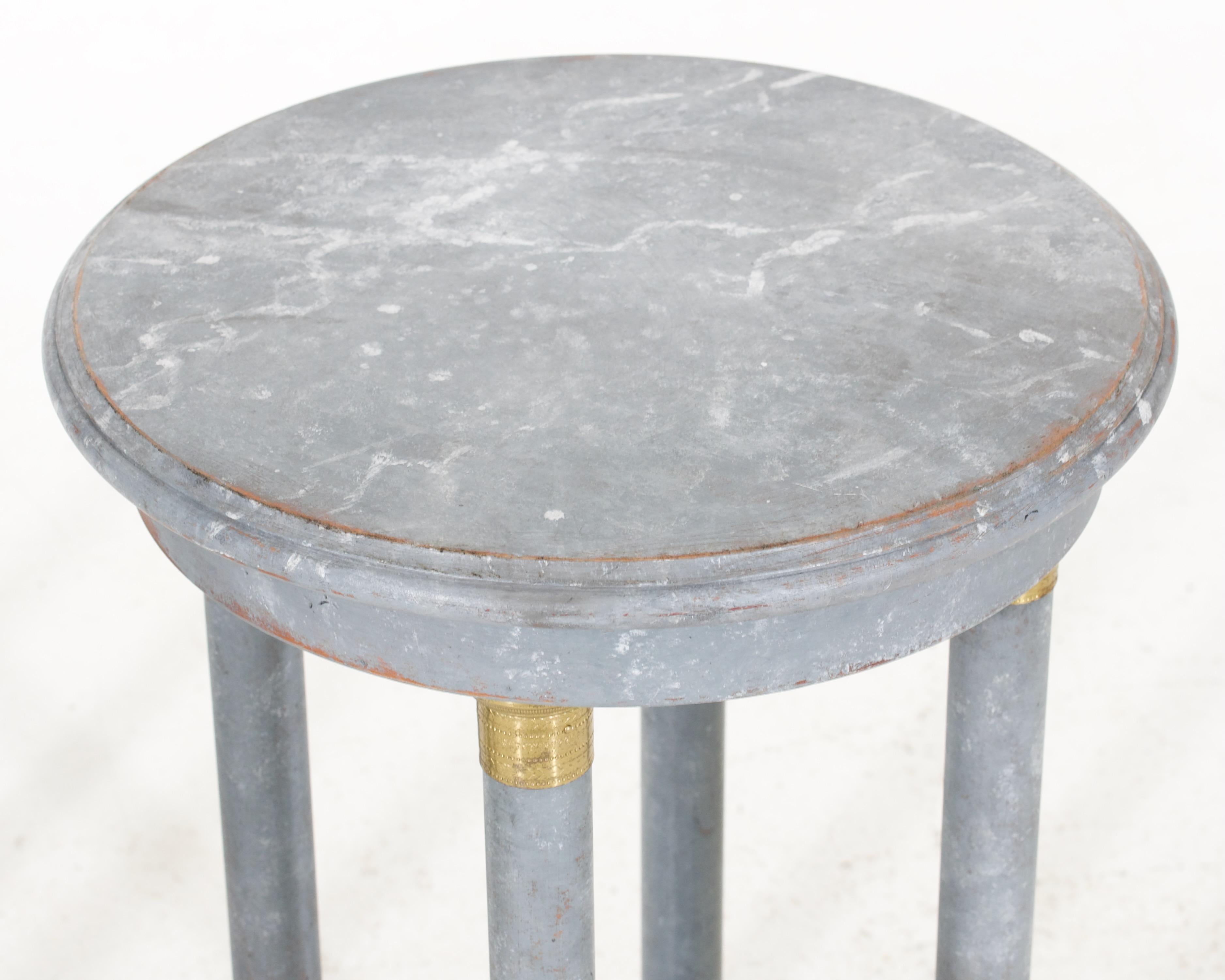 Fine European pairs of marble painted pedestals table, with brass hardware, 20th century.