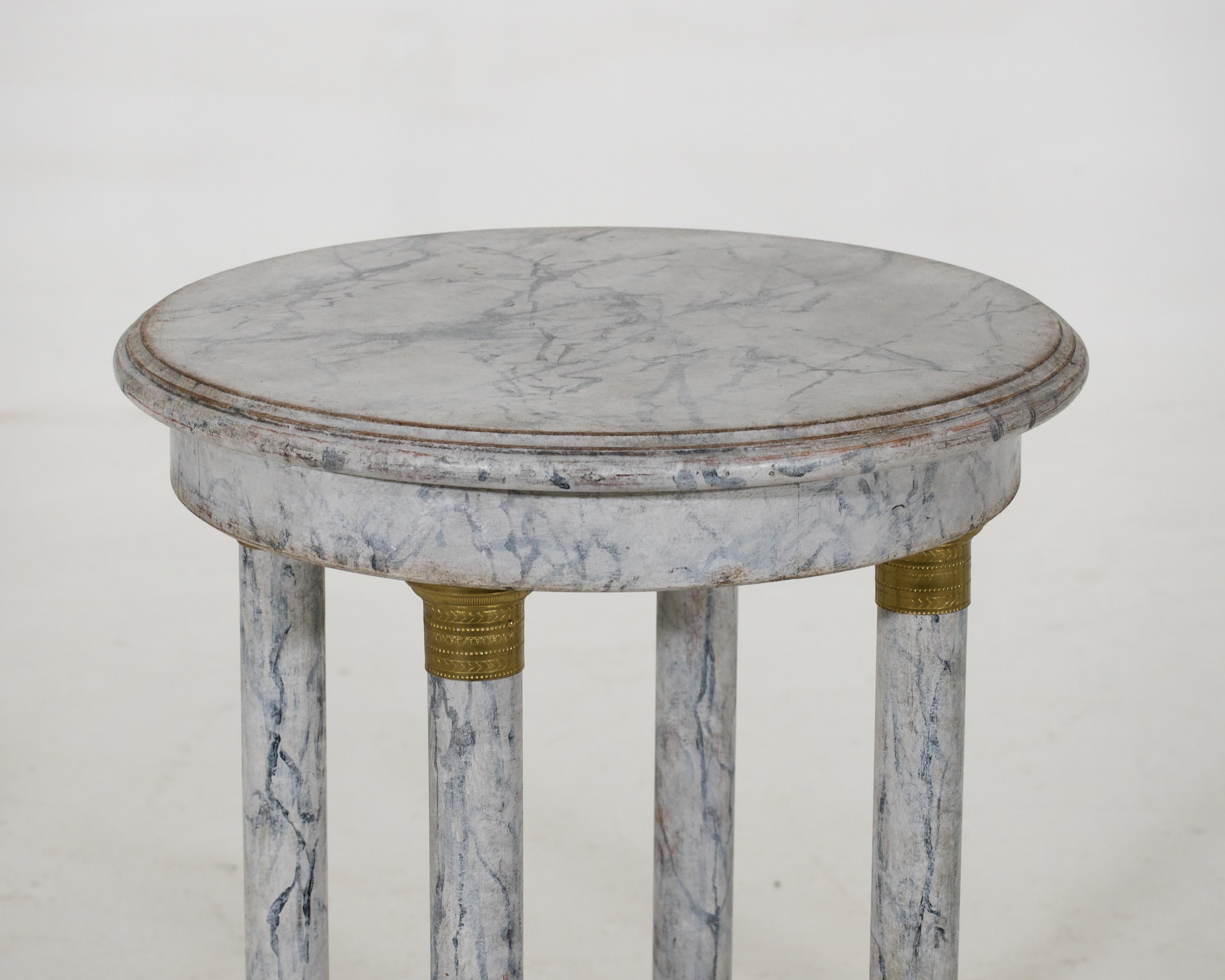 Fine European pairs of marble painted pedestals table, with brass hardware, 20th Century.