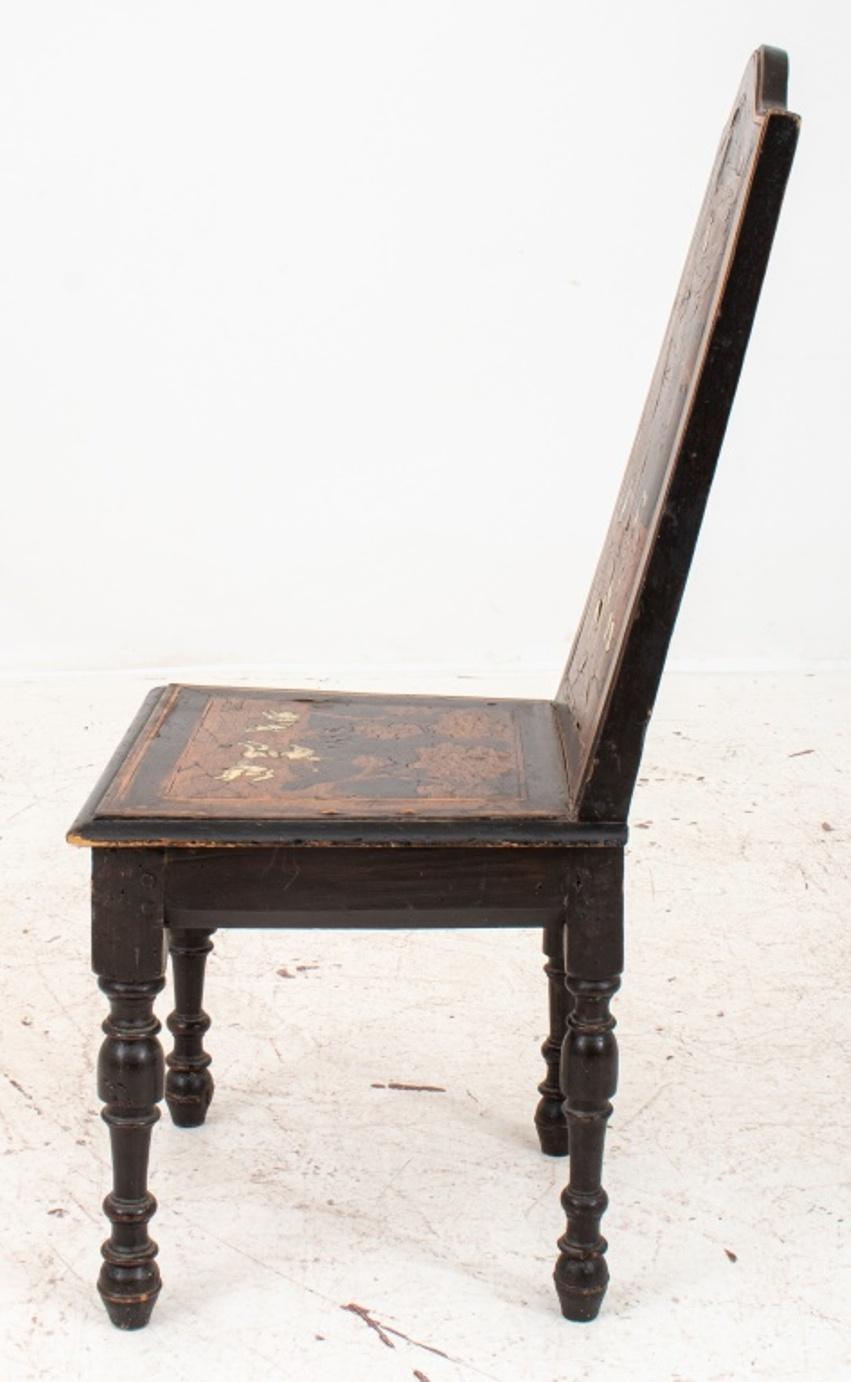 Baroque Revival European Parquetry Bone Inlaid Hall Chair For Sale