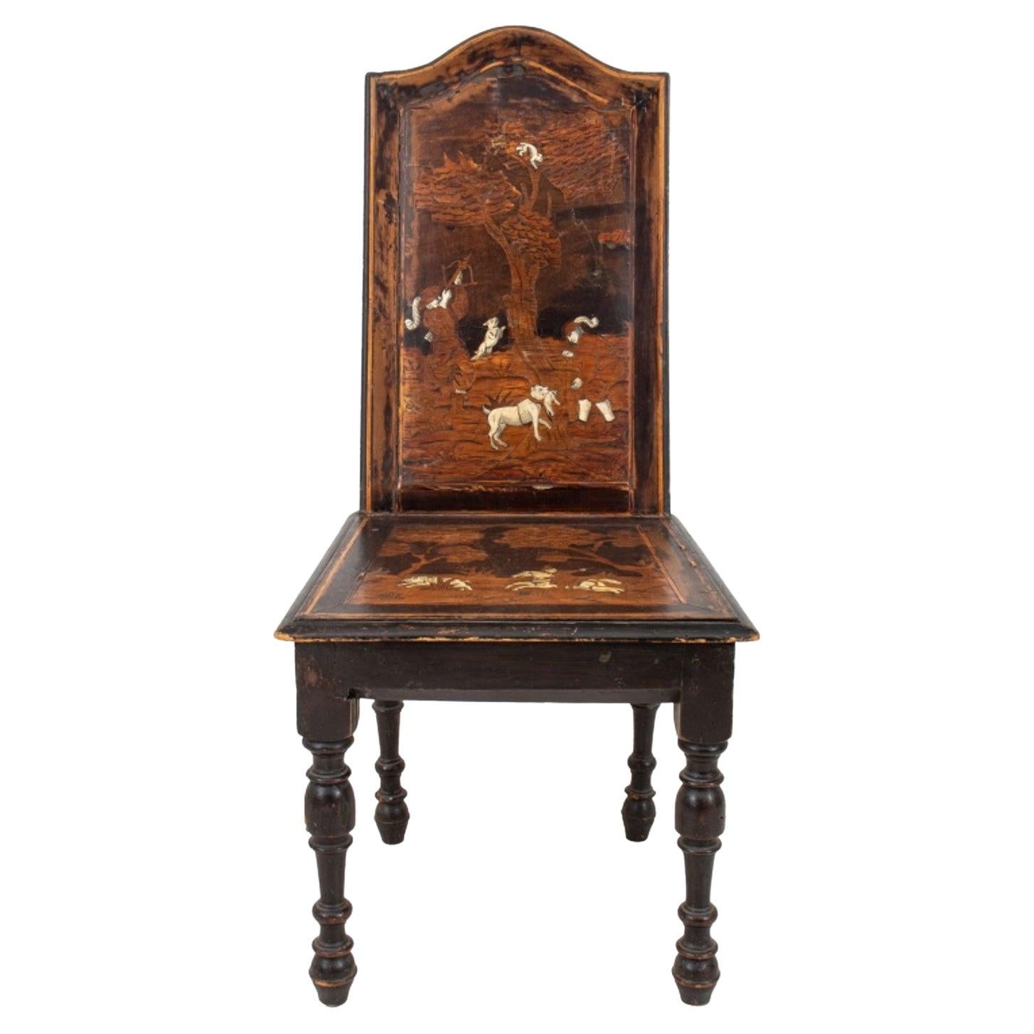 European Parquetry Bone Inlaid Hall Chair For Sale