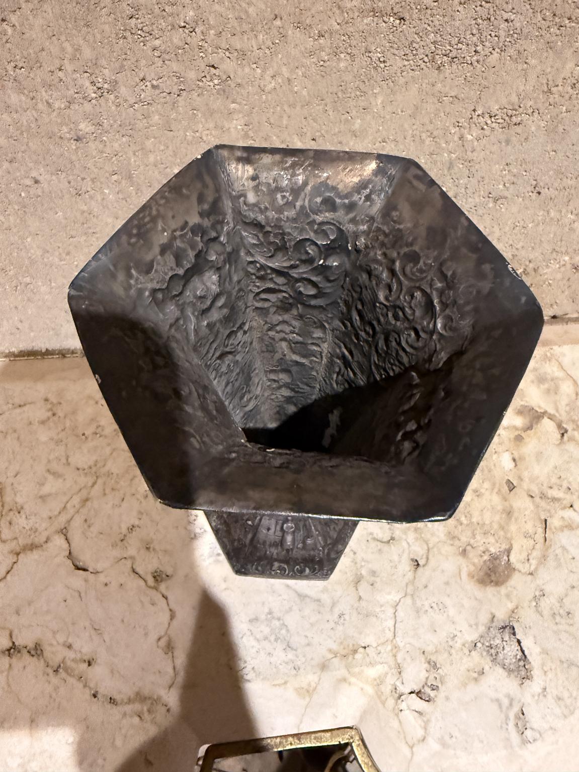 American European Peasant Motif Silverplated on Repousse Copper Vase Late 1800s For Sale