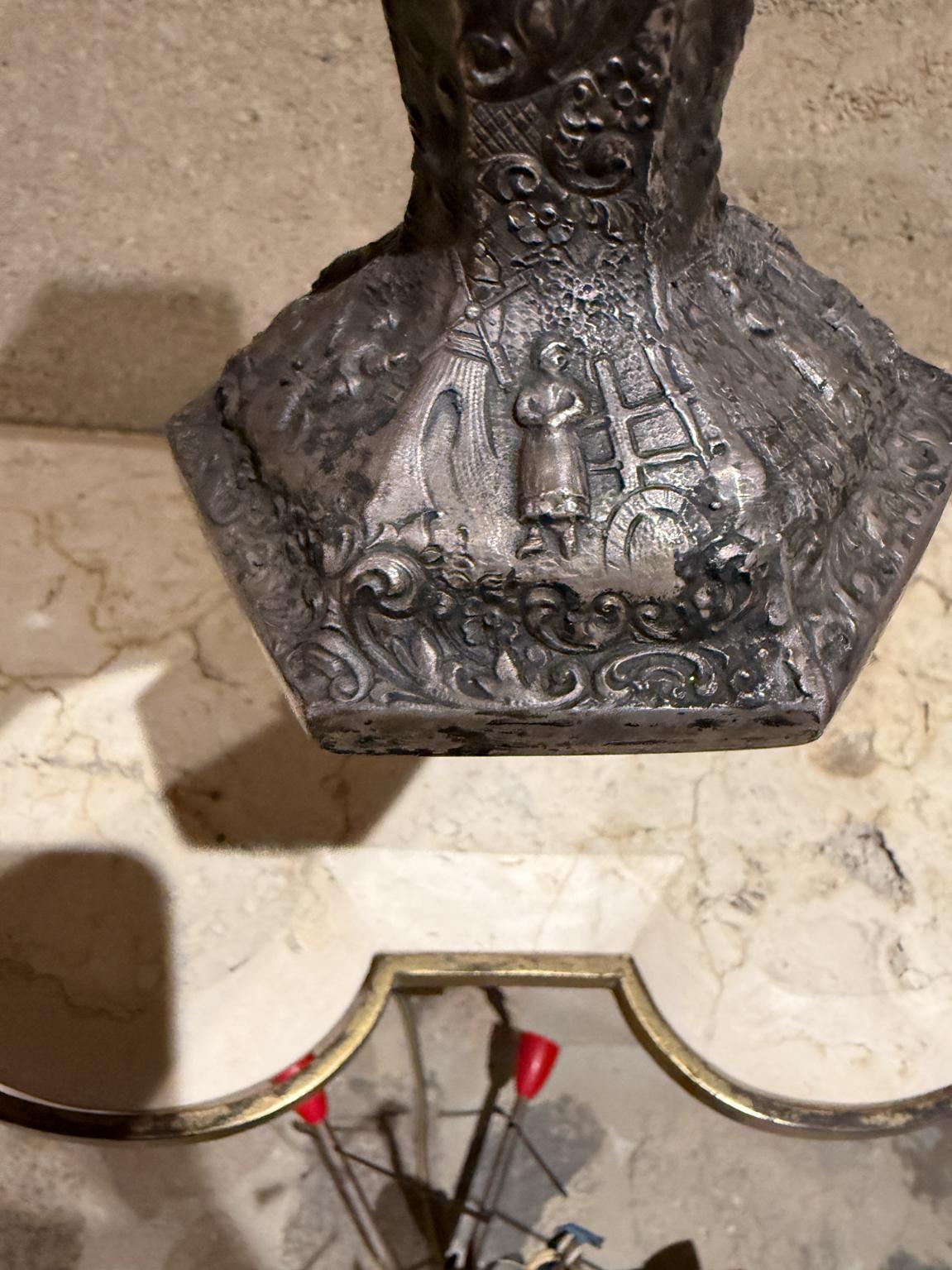 European Peasant Motif Silverplated on Repousse Copper Vase Late 1800s For Sale 2