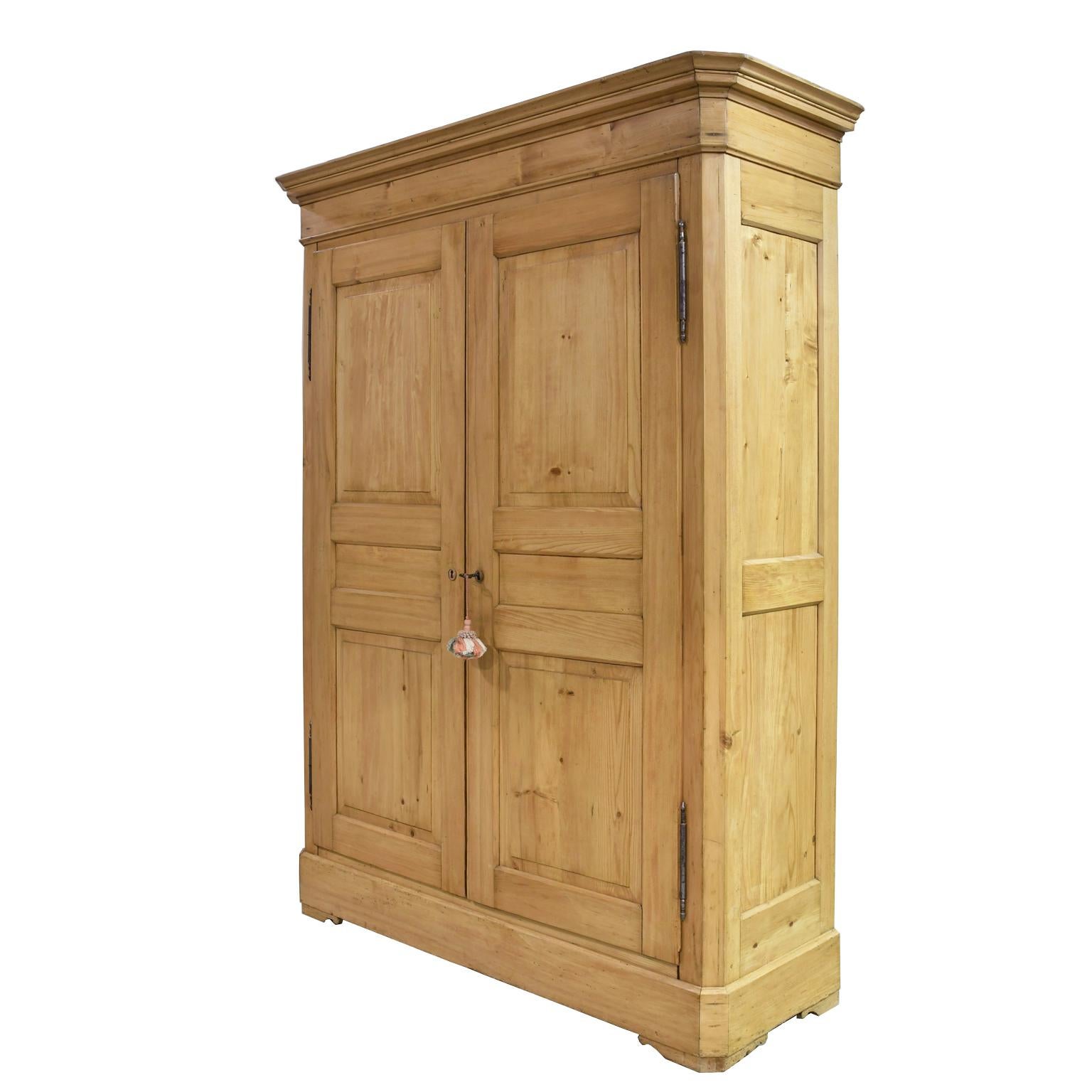 English Wardrobe in Light-Colored Pine with Paneled Doors, c. 1840 In Good Condition In Miami, FL