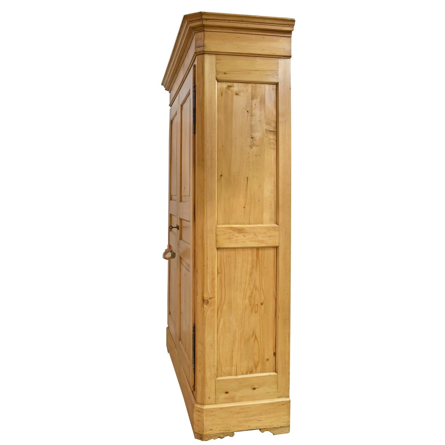 19th Century English Wardrobe in Light-Colored Pine with Paneled Doors, c. 1840