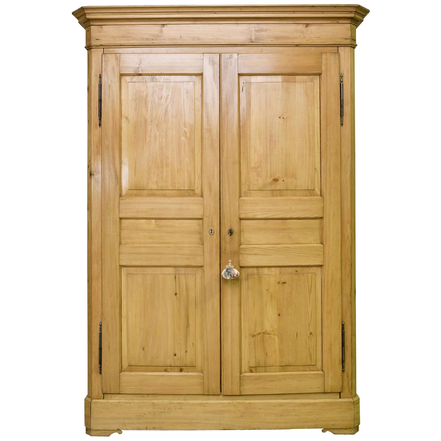 English Wardrobe in Light-Colored Pine with Paneled Doors, c. 1840