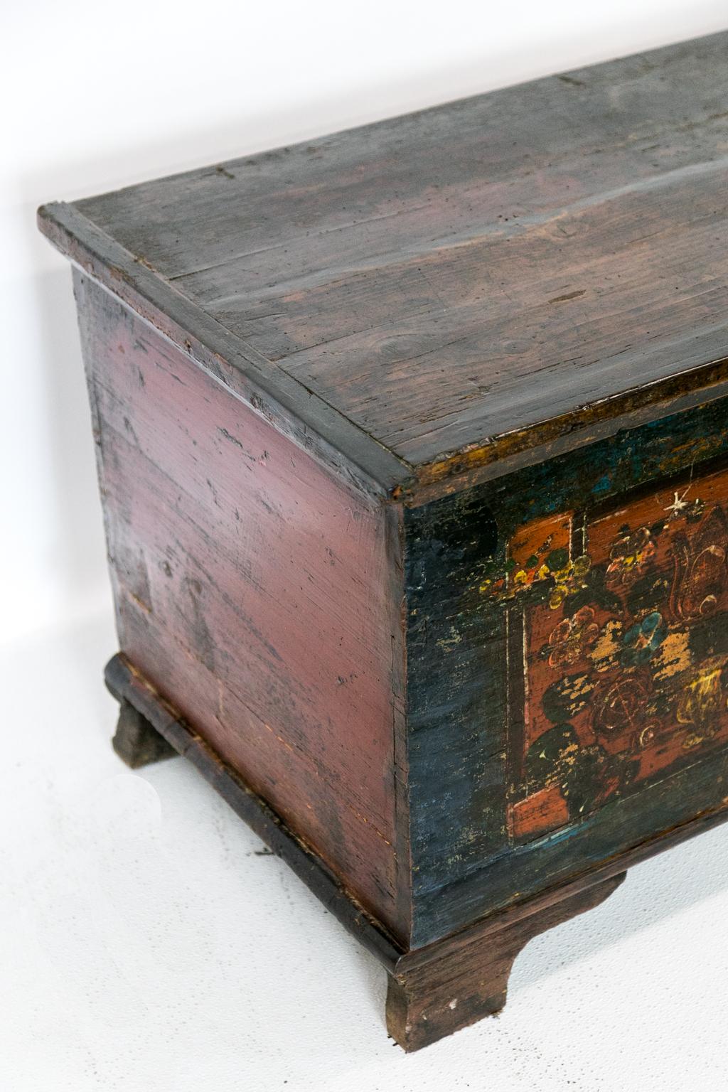 Hand-Painted European Pine Blanket Chest