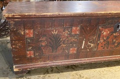 European Pine Paint Decorated Blanket Chest Dated 1876