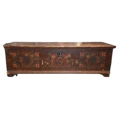 European Pine Paint Decorated Blanket Chest Dated 1876