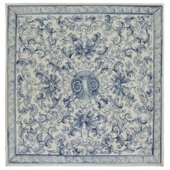 European Porcelain Hand-Painted Blue and White Tile