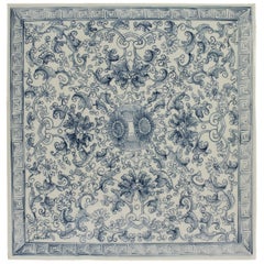 European Porcelain Hand-Painted Blue and White Tile