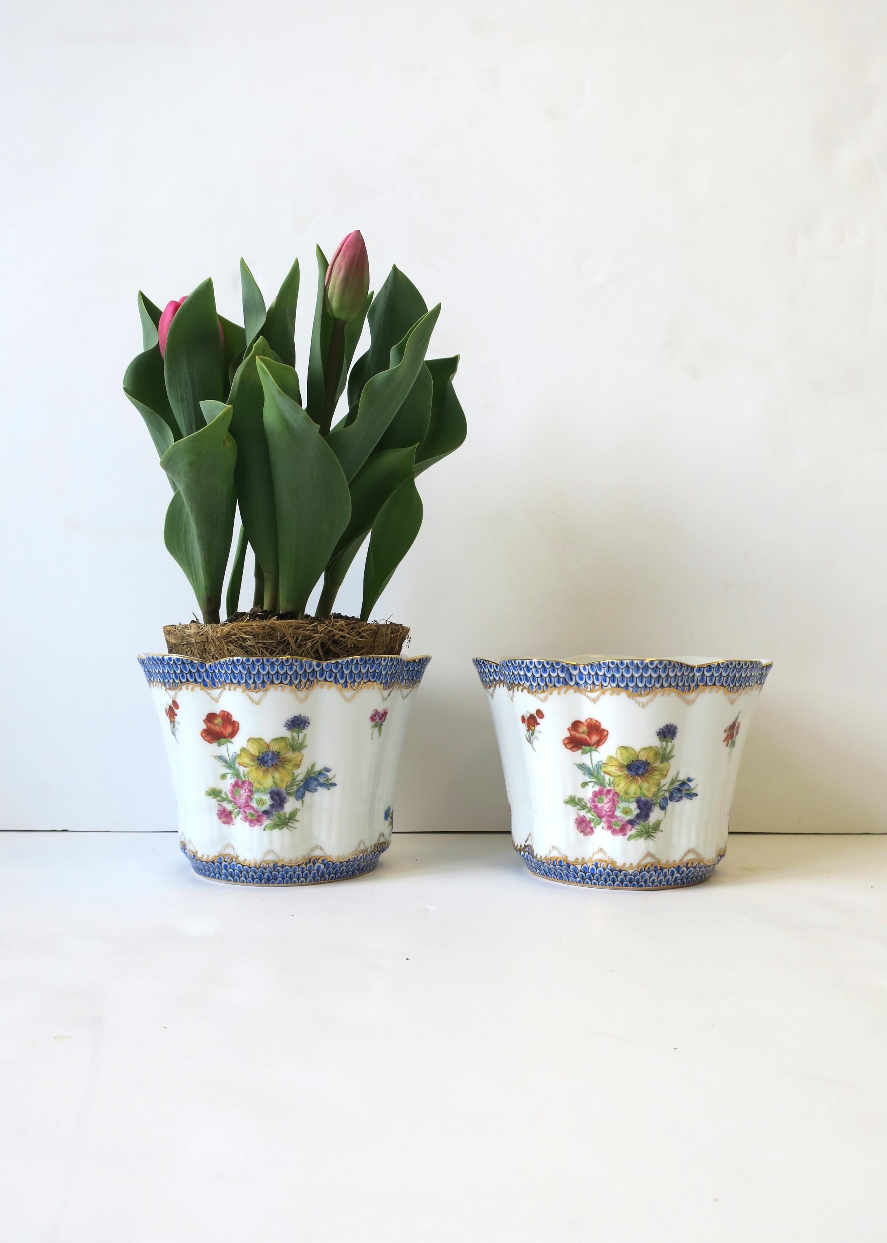 Porcelain Plant Flower Pot Holders or Planters Cachepots Jardinieres, Pair For Sale 1