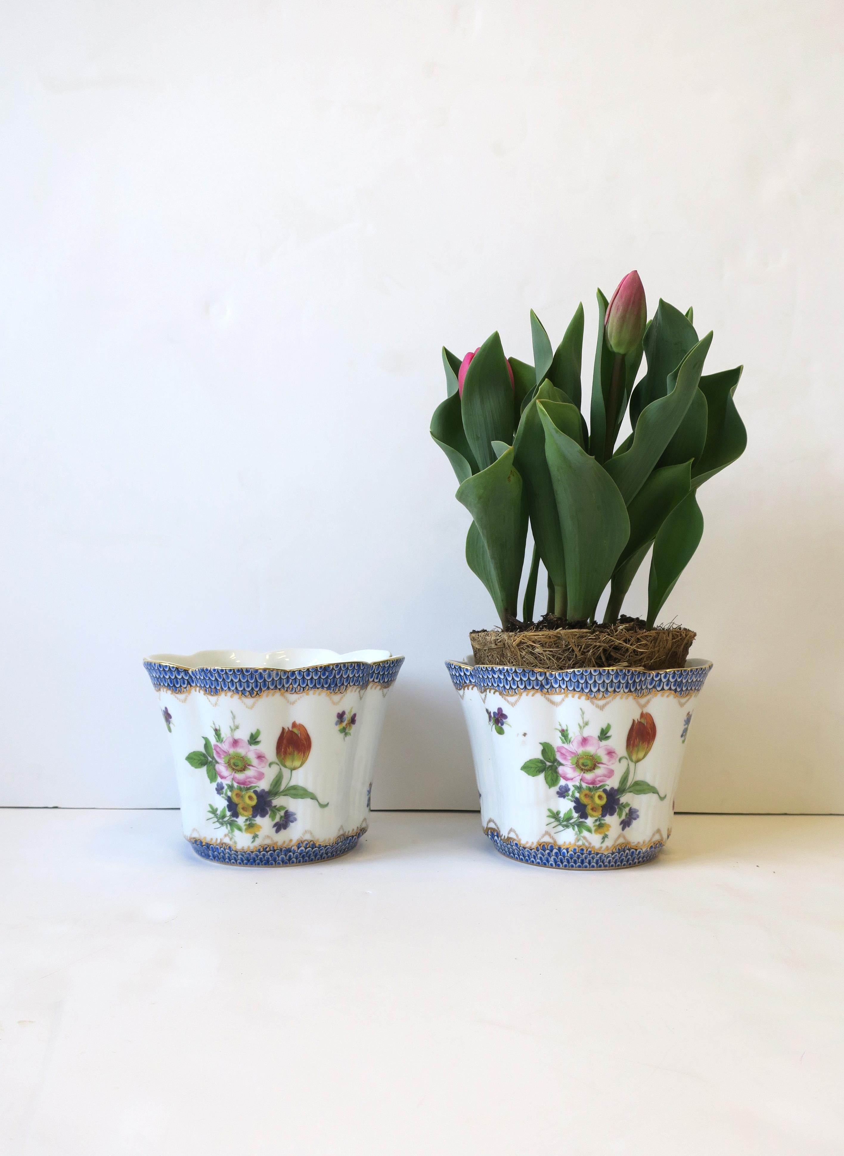 Porcelain Plant Flower Pot Holders or Planters Cachepots Jardinieres, Pair For Sale 2