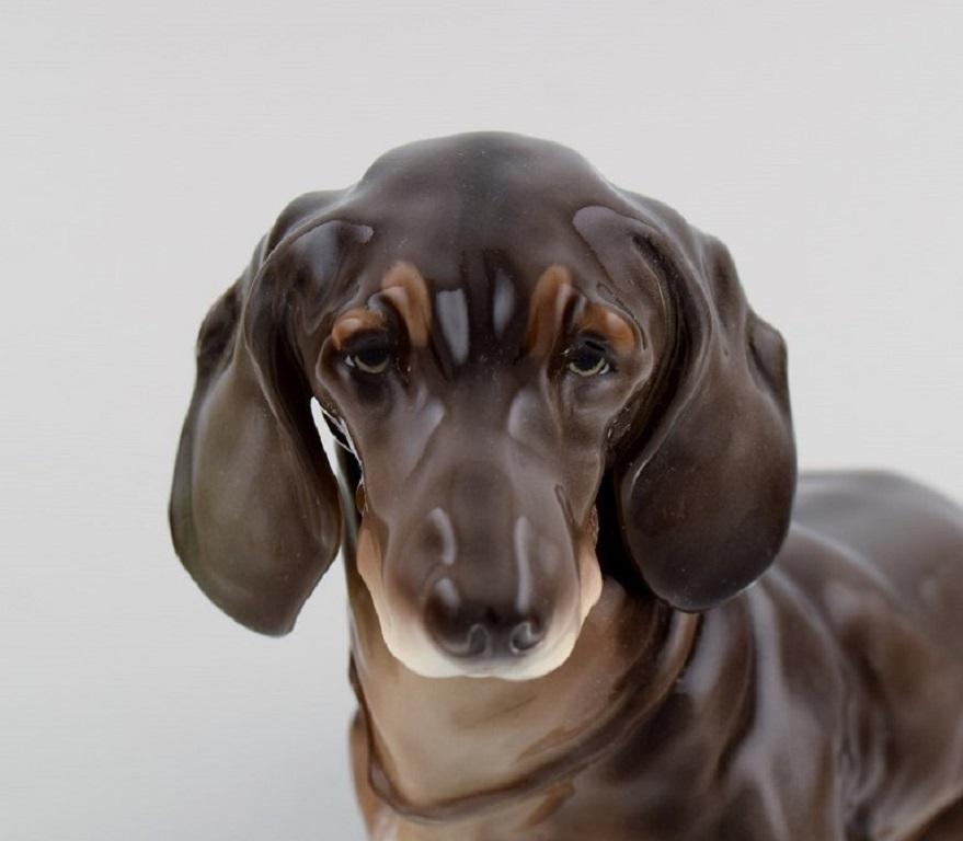 Unknown European Porcelain Maker, Porcelain Figure, Seated Dachshund, 1930s / 40s For Sale