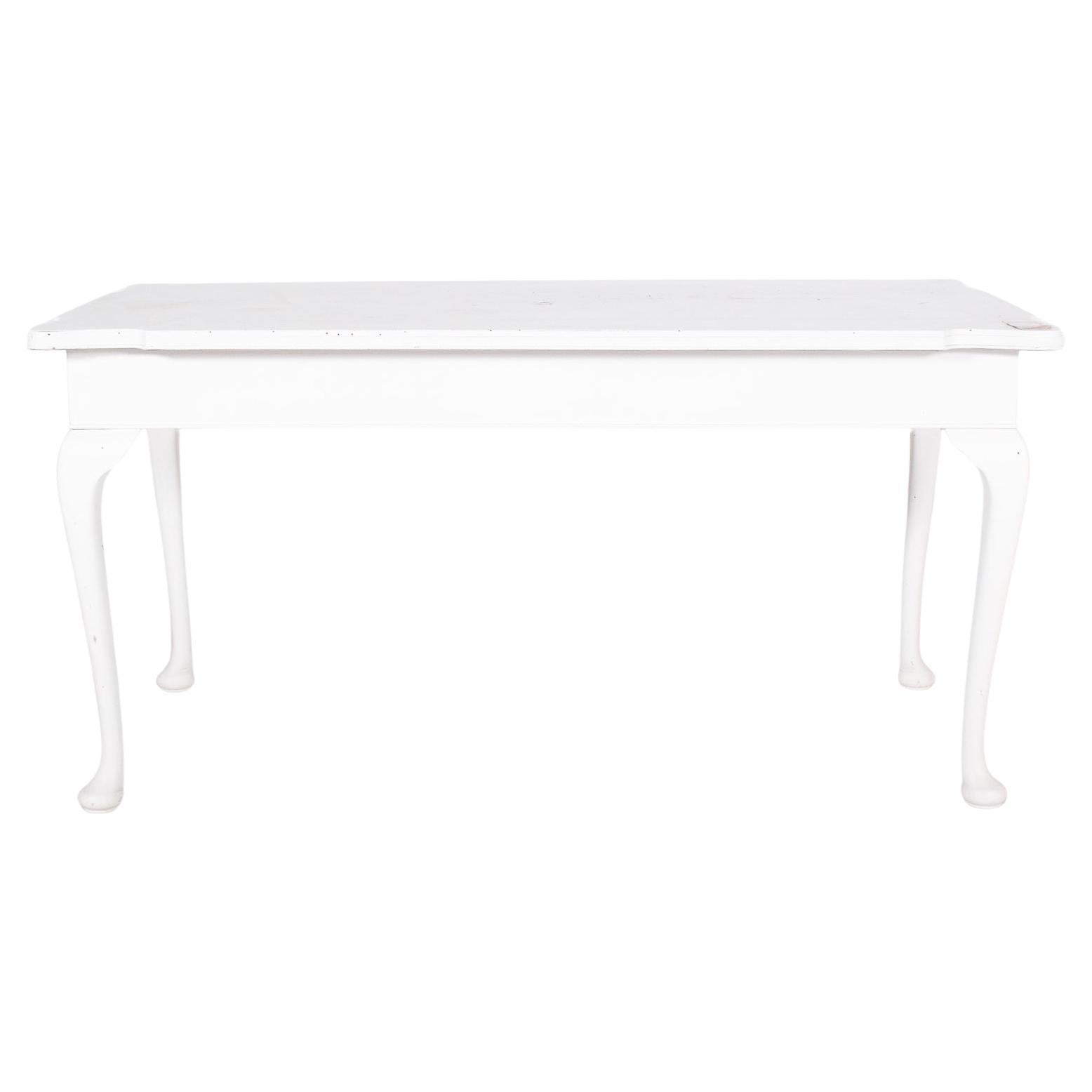 European Queen Anne Style White Painted Dining Table For Sale