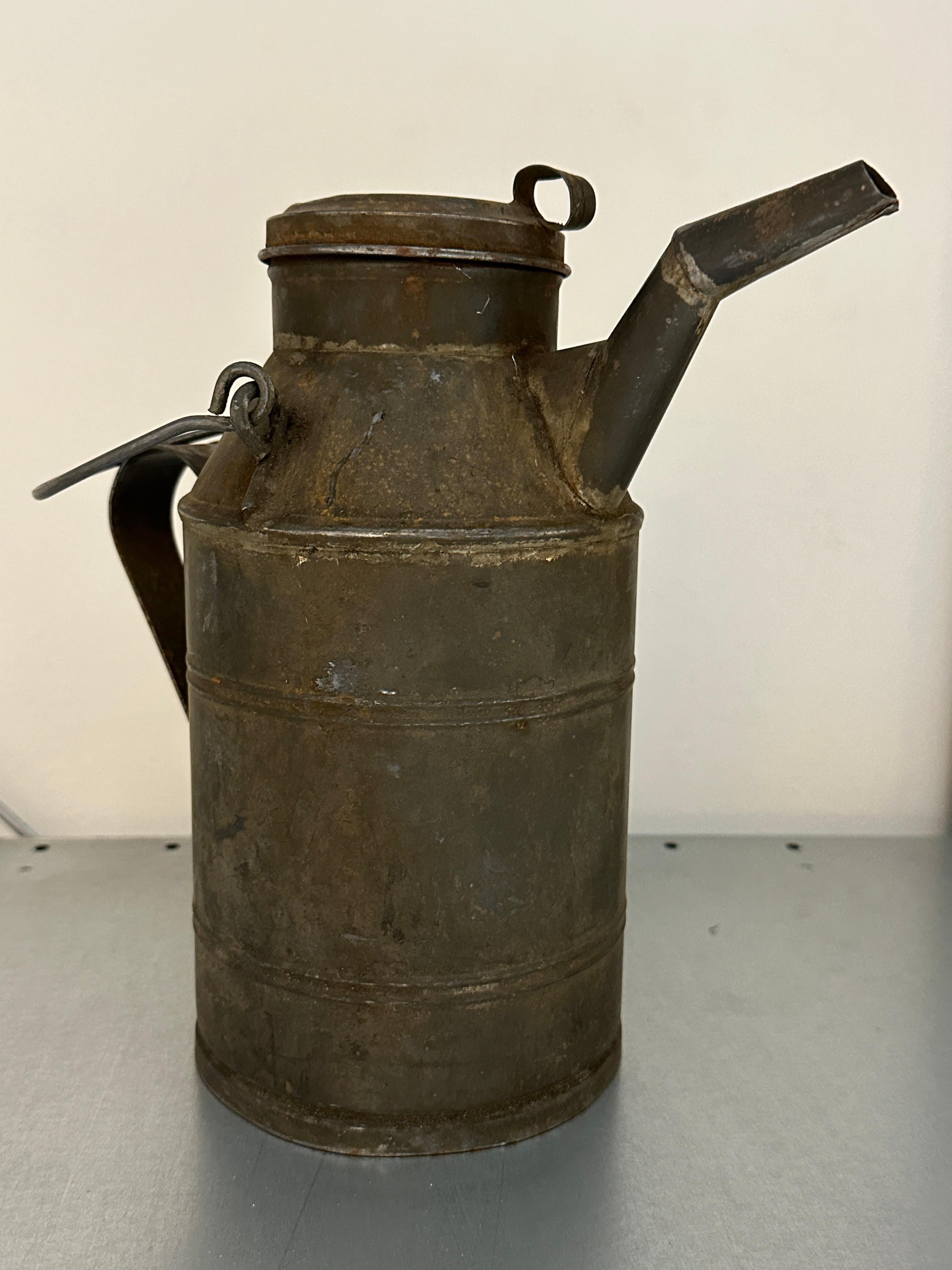 Sheet Metal European Railways Oil Can, Vintage Oil Can, Industrial Style 1920s For Sale