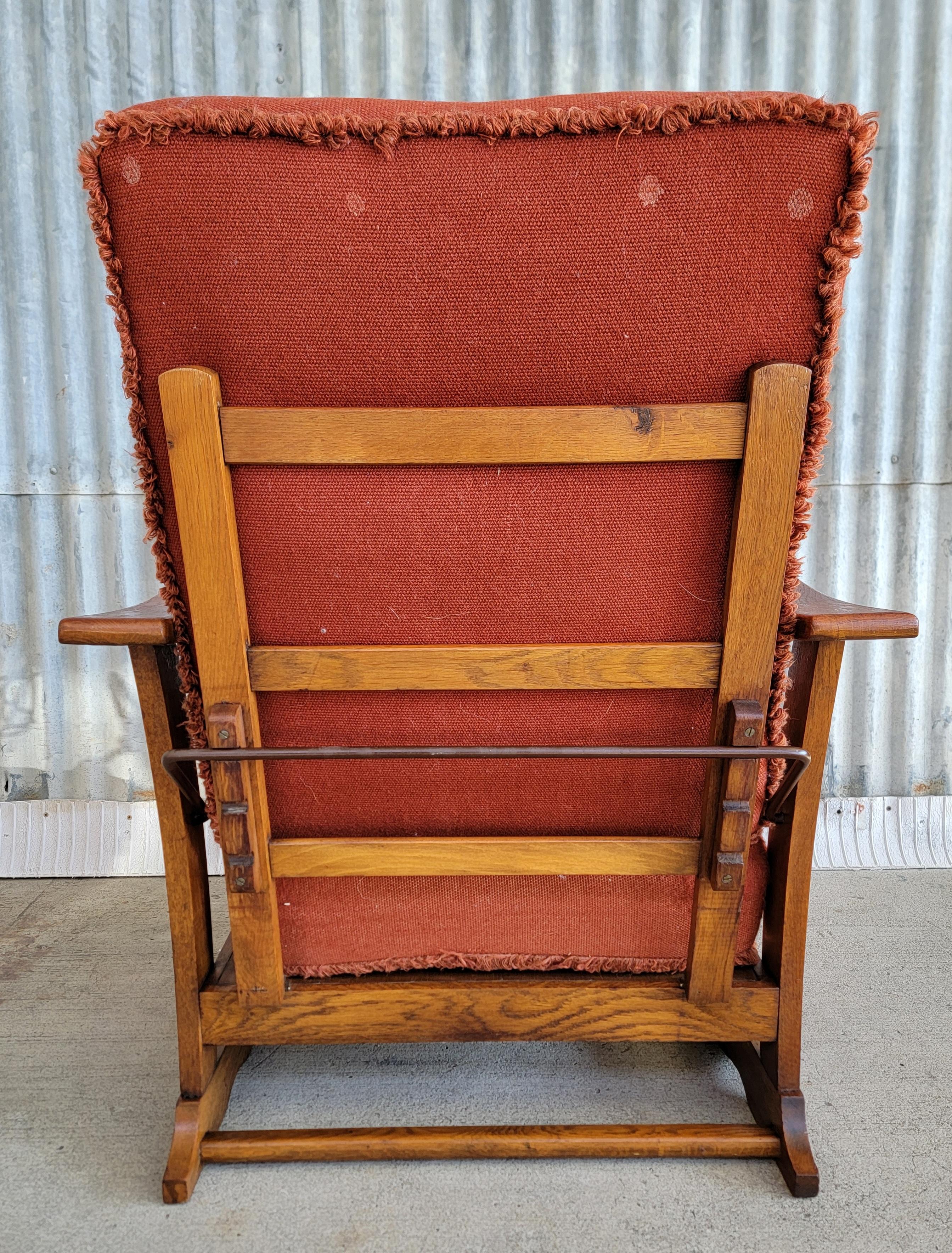 Reclining Morris Style Lounge Chair Carved Oak Circa. 1950's 4
