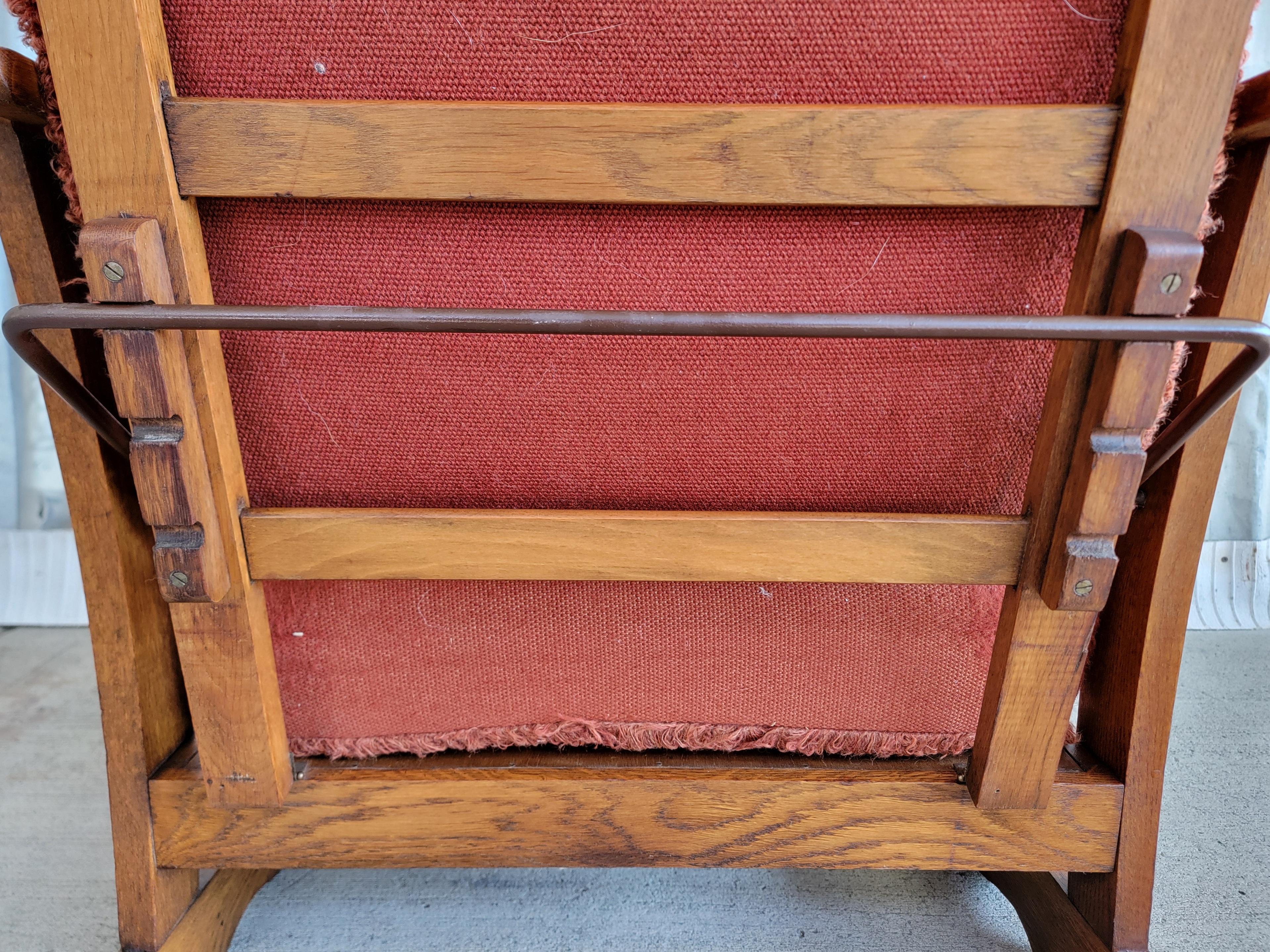 Reclining Morris Style Lounge Chair Carved Oak Circa. 1950's 5