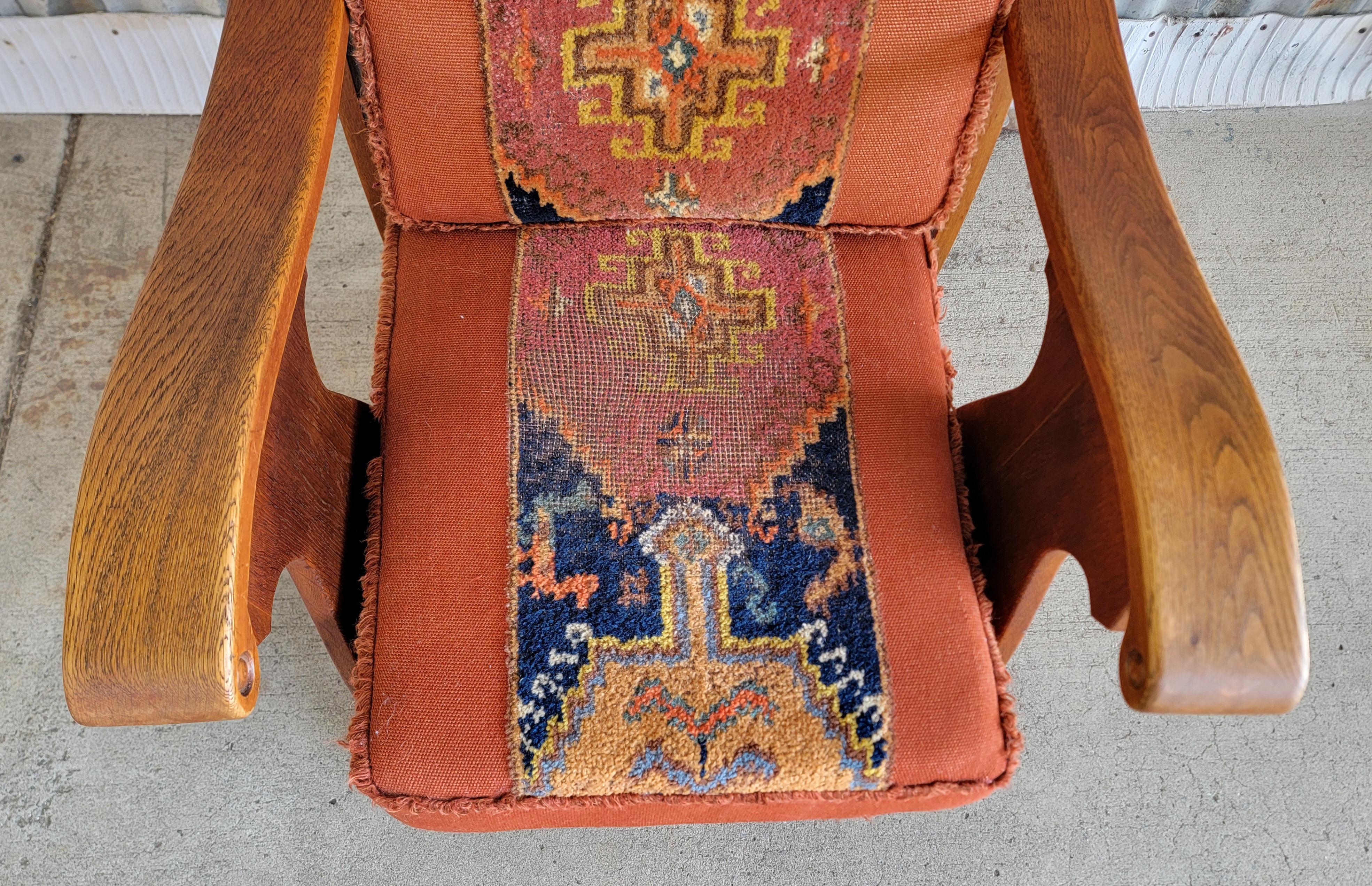 Reclining Morris Style Lounge Chair Carved Oak Circa. 1950's 2