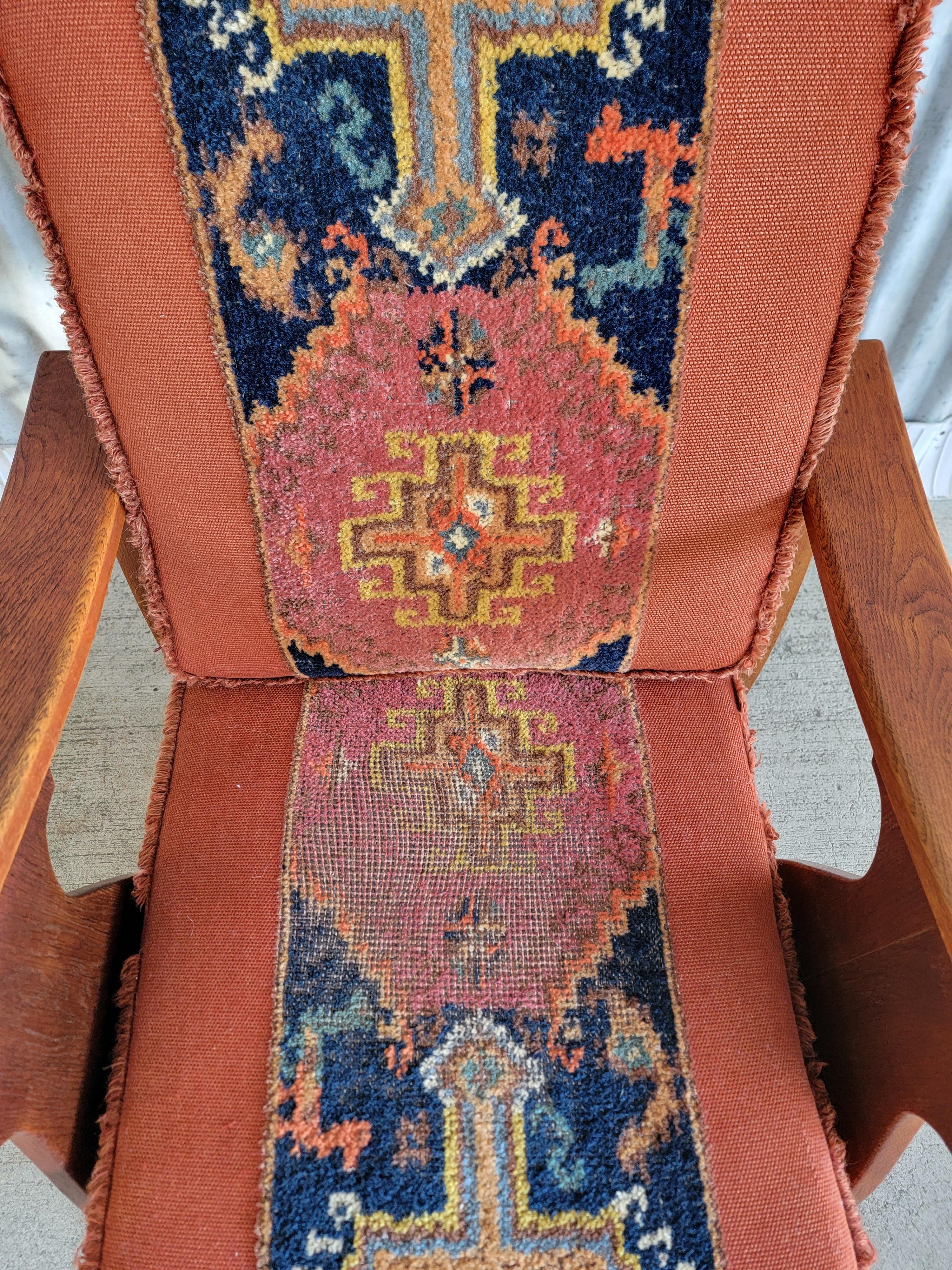 Reclining Morris Style Lounge Chair Carved Oak Circa. 1950's 3