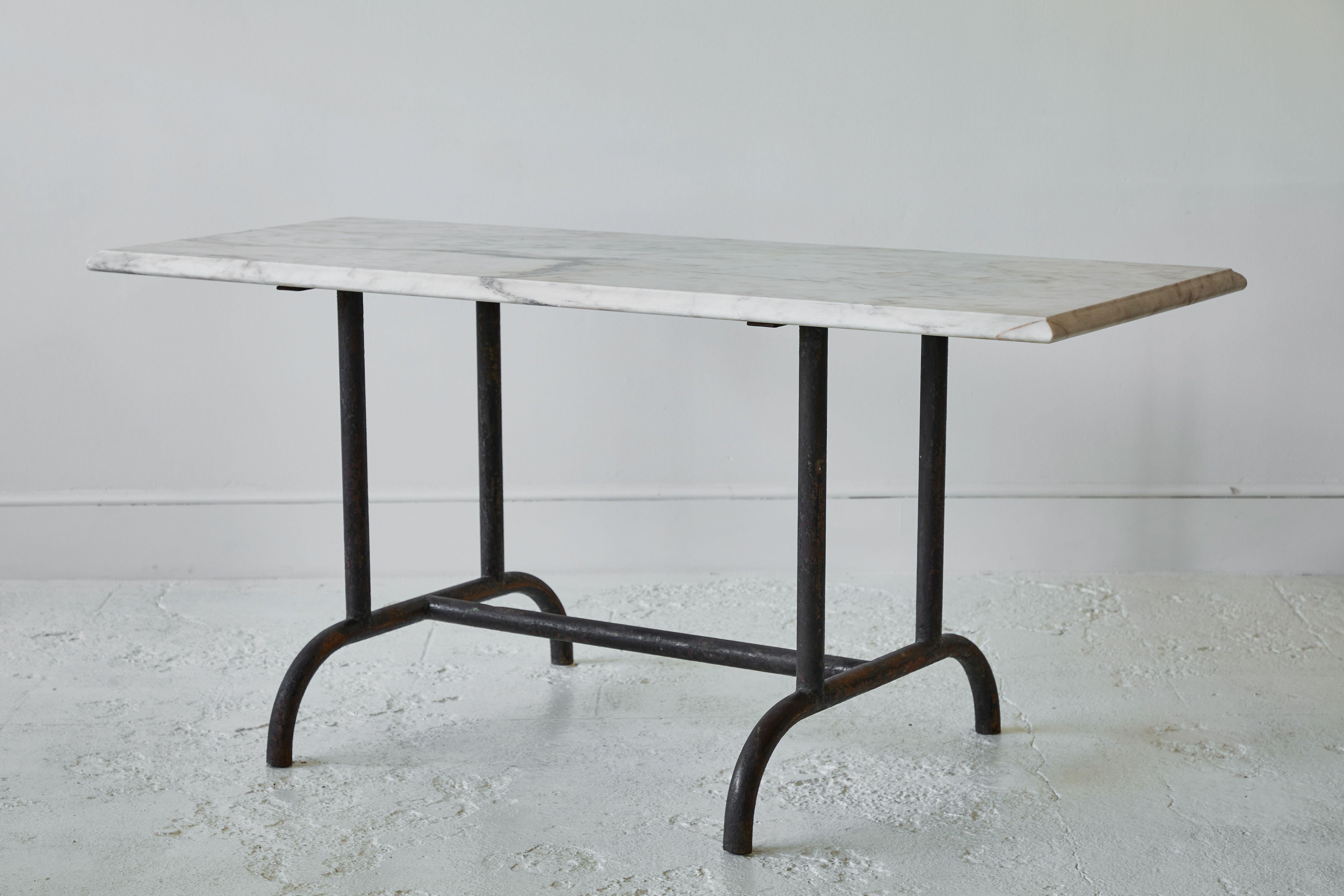 European Rectangular Iron Table with Marble Top In Good Condition In Los Angeles, CA
