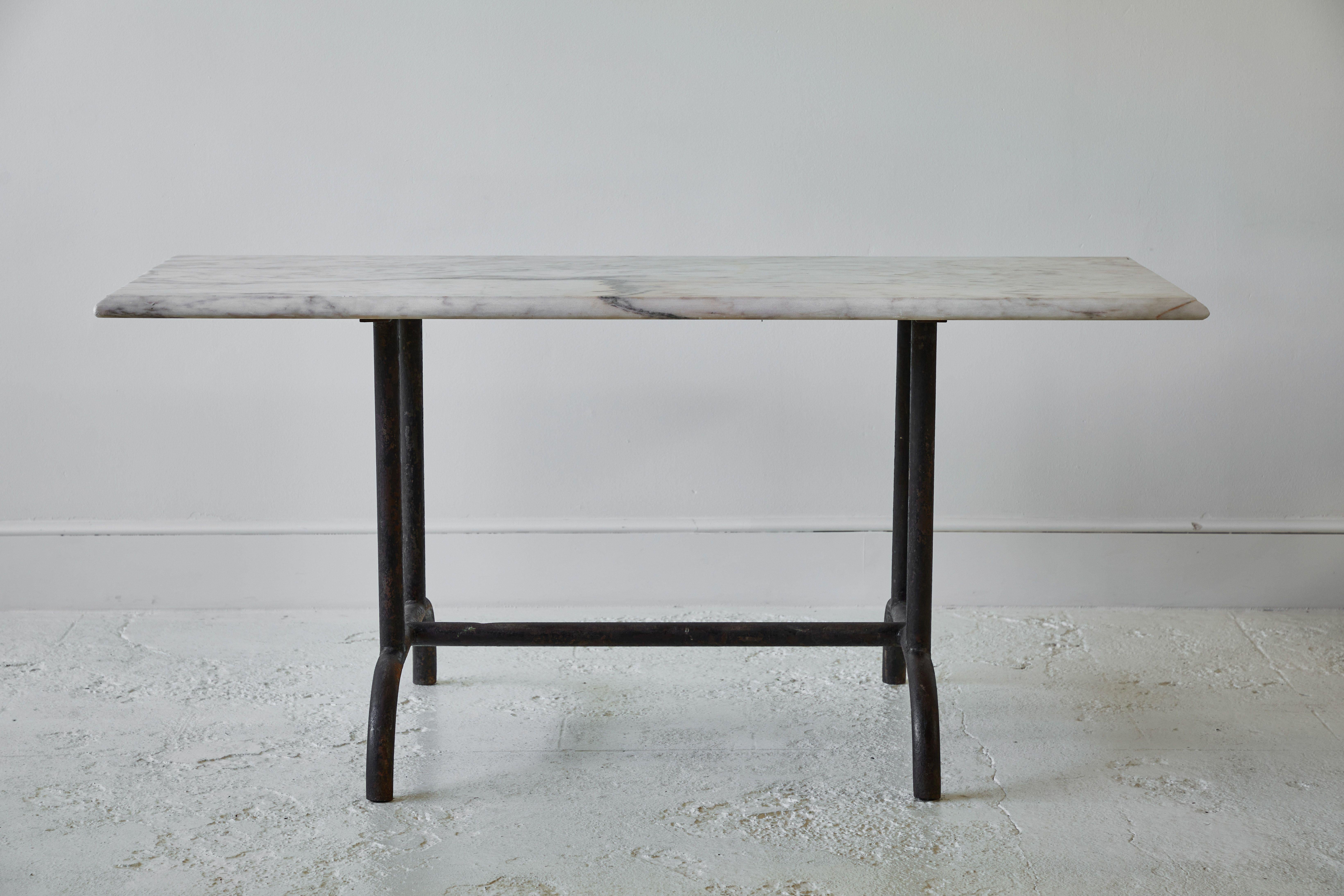 20th Century European Rectangular Iron Table with Marble Top