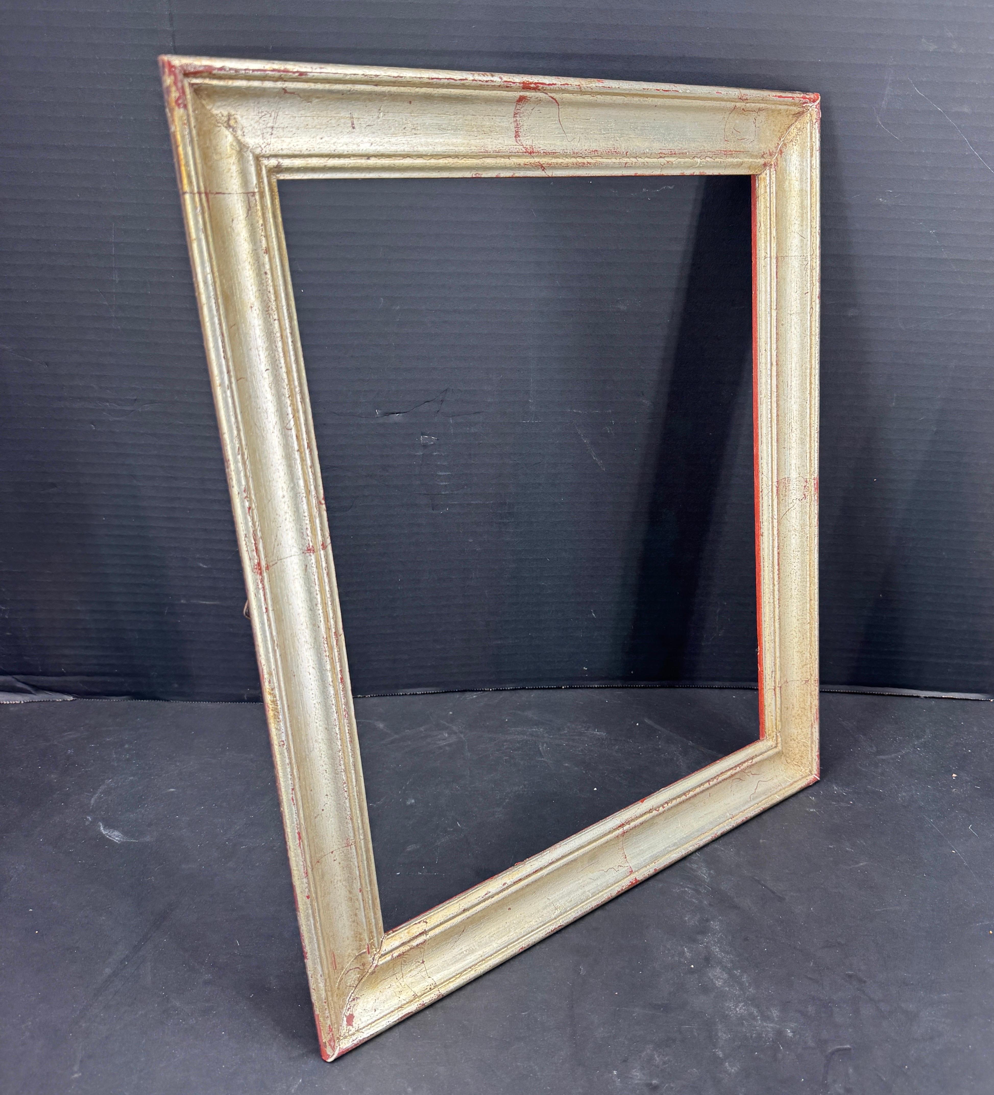 European Rectangular Silver Leaf Gilt Wood Art Frame For Sale 5